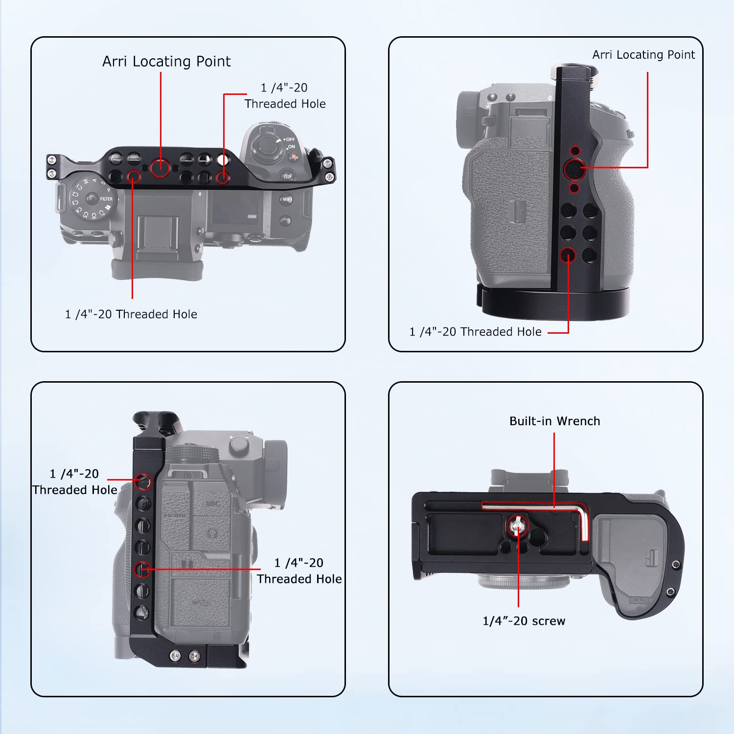Foeasy Foto4Easy Aluminum Alloy X-H2 X-H2S Cage For Fujifilm X-H2&X-H2S Mirrorless Digital Camera Body,Camera Rig With Nato Rails, Quick Release Plate For Arca