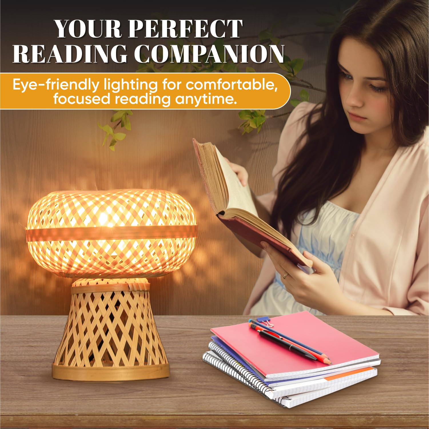 Journee Home Mushroom Rattan Dimmable Table Lamp - 8.6"X8.6" Handwoven Wicker Desk Lamp, Bulb Included, Beautiful Mushroom Shape, Durable, Easy Setup, Lighting For Bedroom, Desk, Home Office Decor