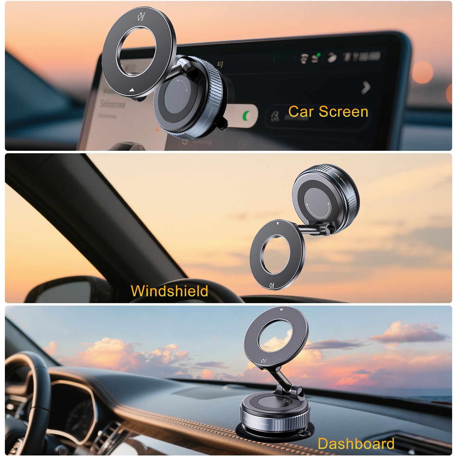 Jkoailiwi  360 Vacuum Magnetic Phone Holder, Suction Cup Phone Mount For Magsafe, Pocket Size Foldable Portable Cell Phone Holders For Your Car, Fathers Day For , For All Car Models