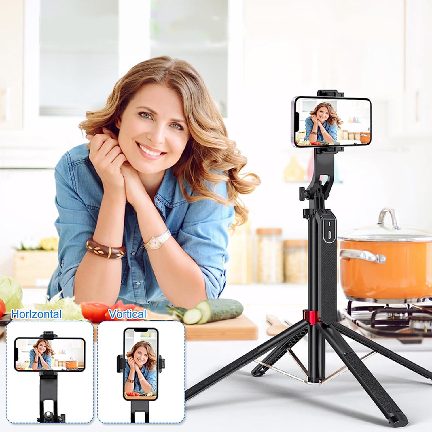 Peujteo 72", Selfie Stick Tripod, All-In-1 Celly Phone Stand,With Remote,Handheld Gimbal,For Video Recording,Take Photos,Travel,Vlogging, Live Streaming,Extendable For Iphone/Android (Aluminum)