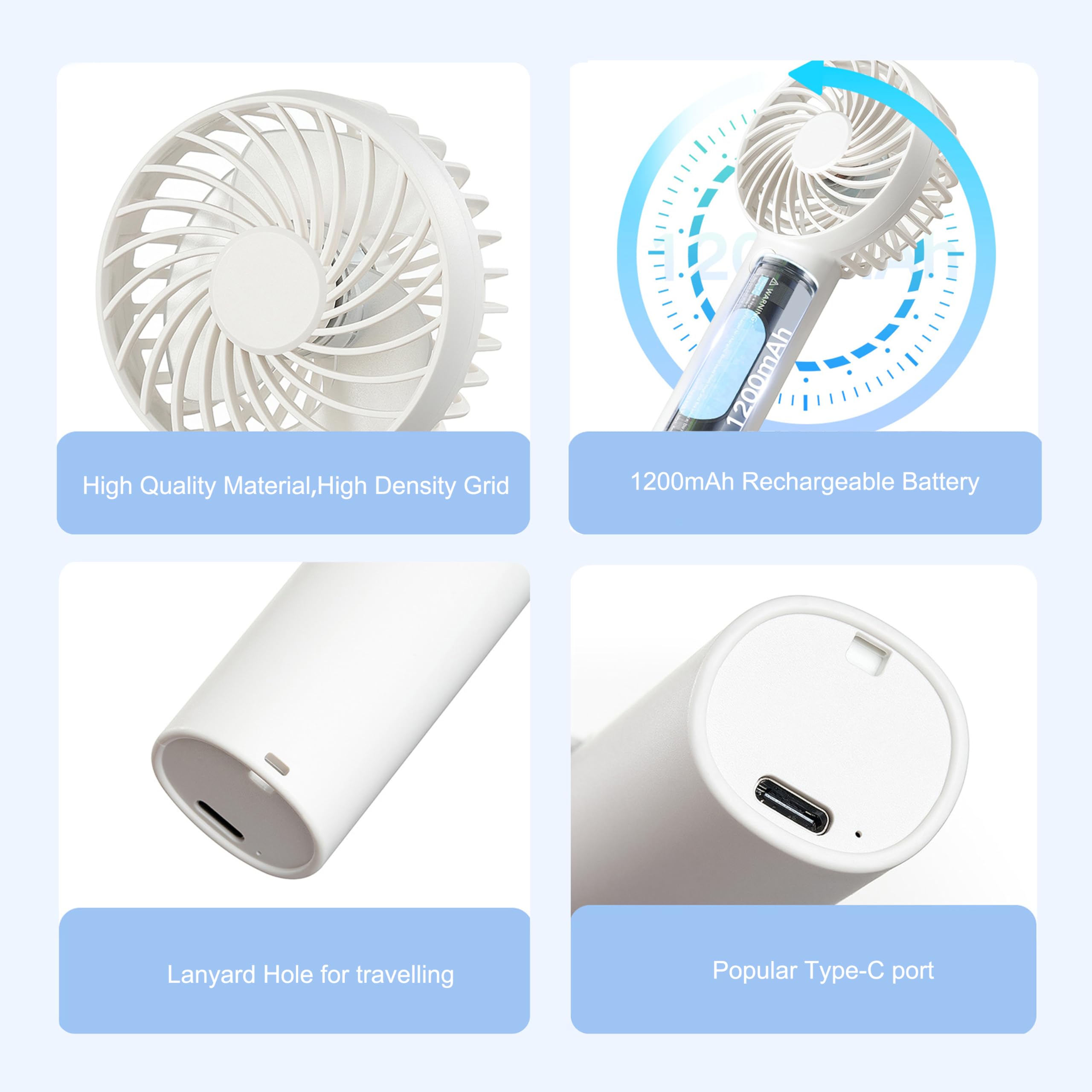 Mini Portable Fan,Rechargeable Travel Fan,3 Speed Small Handheld Fan,Personal Battery Operated Fan