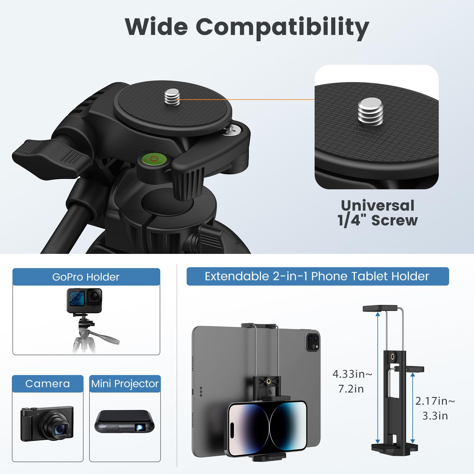 Moko 60" Camera Tripod For Canon Nikon, Lightweight Aluminum Dslr Camera Stand Holder With Carrying Bag, Universal Phone Tablet Mount And Wireless Remote, Max Load 6.61 Lbs, Black