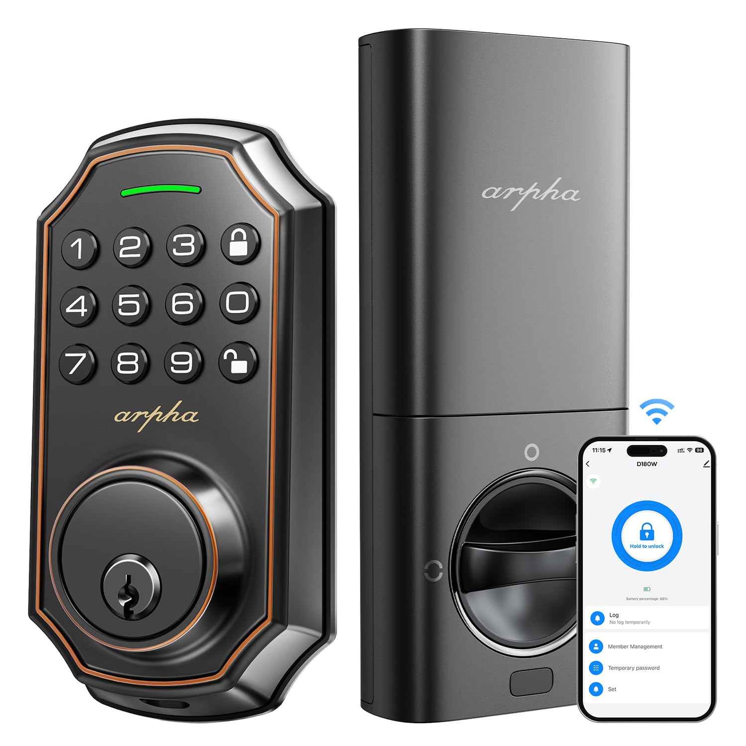Arpha Keyless Entry Door Lock, Wifi Smart Keypad Front Door Deadbolt, Supports  Alexa Voice Control, Google Assistant, Online App Control, Anti-Peeping Password, One-Time Code, Auto Lock