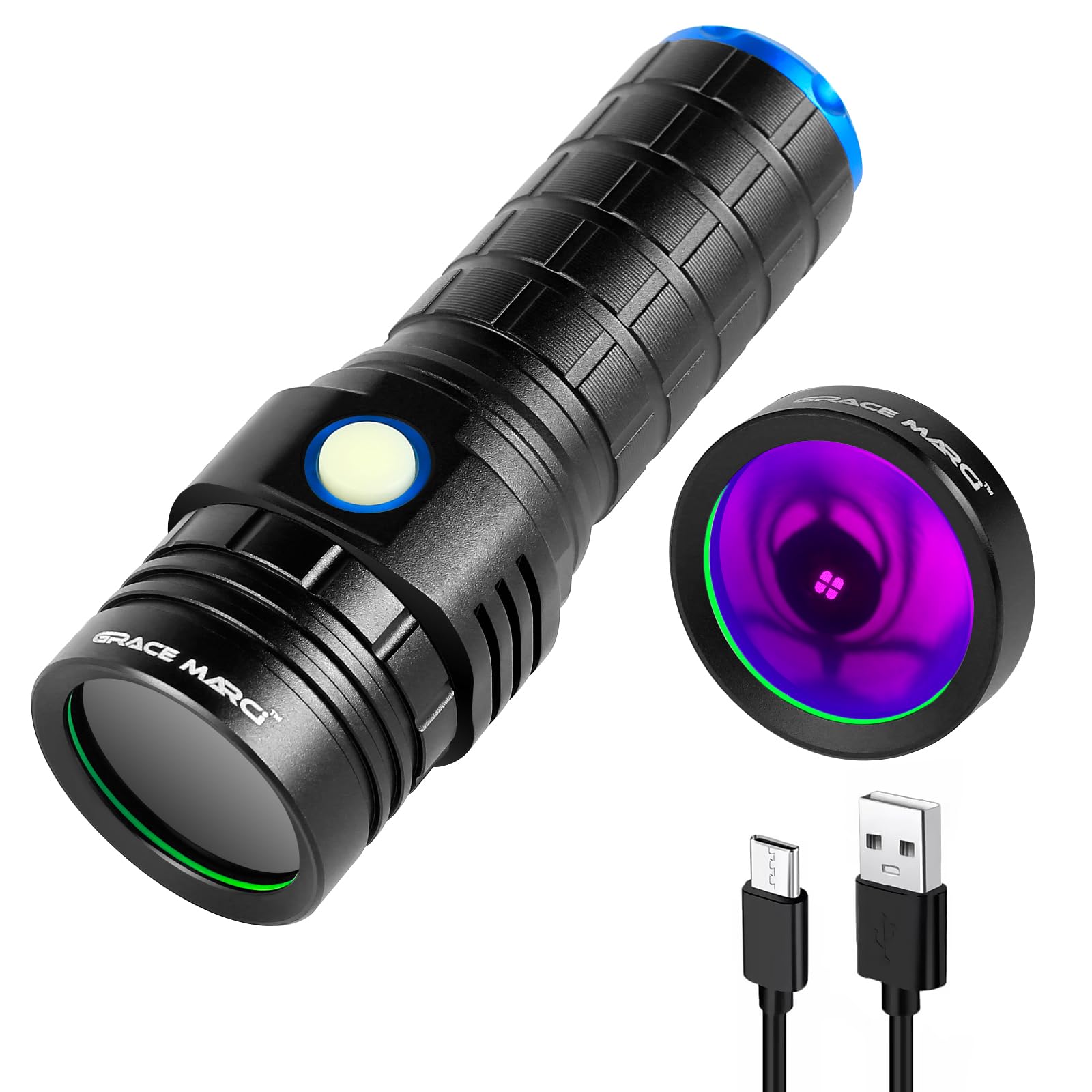 Grace Marci 365Nm Black Light Flashlight, 50W Powerful Small Uv Flashlight Rechargeable, Bed Bug Uv Light, Pet Urine Detector For Dog/Cat Urine, Dry Stains, Bed Bug, Scorpion, Dry Pet Stains