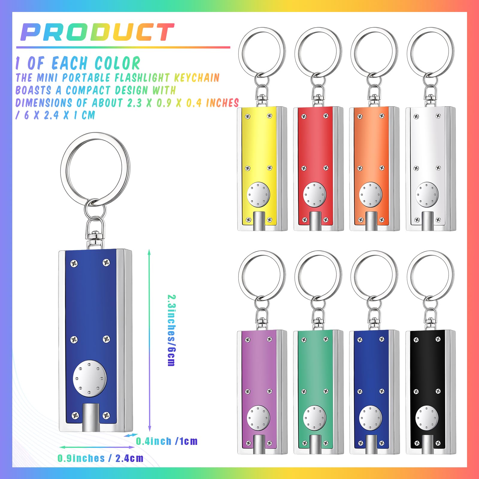 Glooglitter 8 Pcs Mini Keychain Flashlight Led Keychain Light Bulk Small Flashlight For Outdoor Camping Hiking Equipment And Emergency (Multicolor)