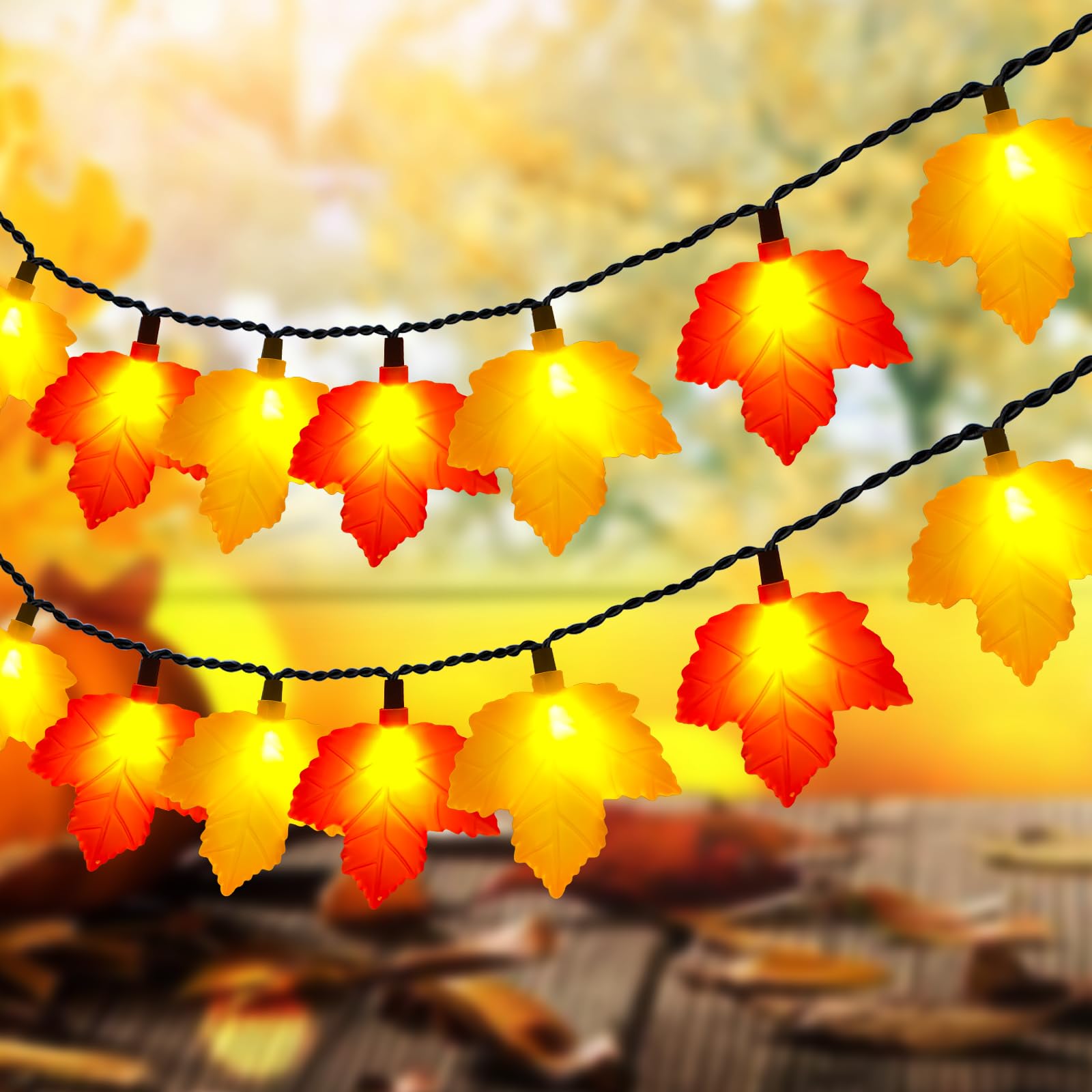 Abeja 8.5Ft Led Maple Leaf String Lights, Fall Decor Garland Lights With 10 Led Bulbs, Thanksgiving Decorating String Lights For Fall, Wedding, Christmas, Thanksgiving, Birthday Decoration
