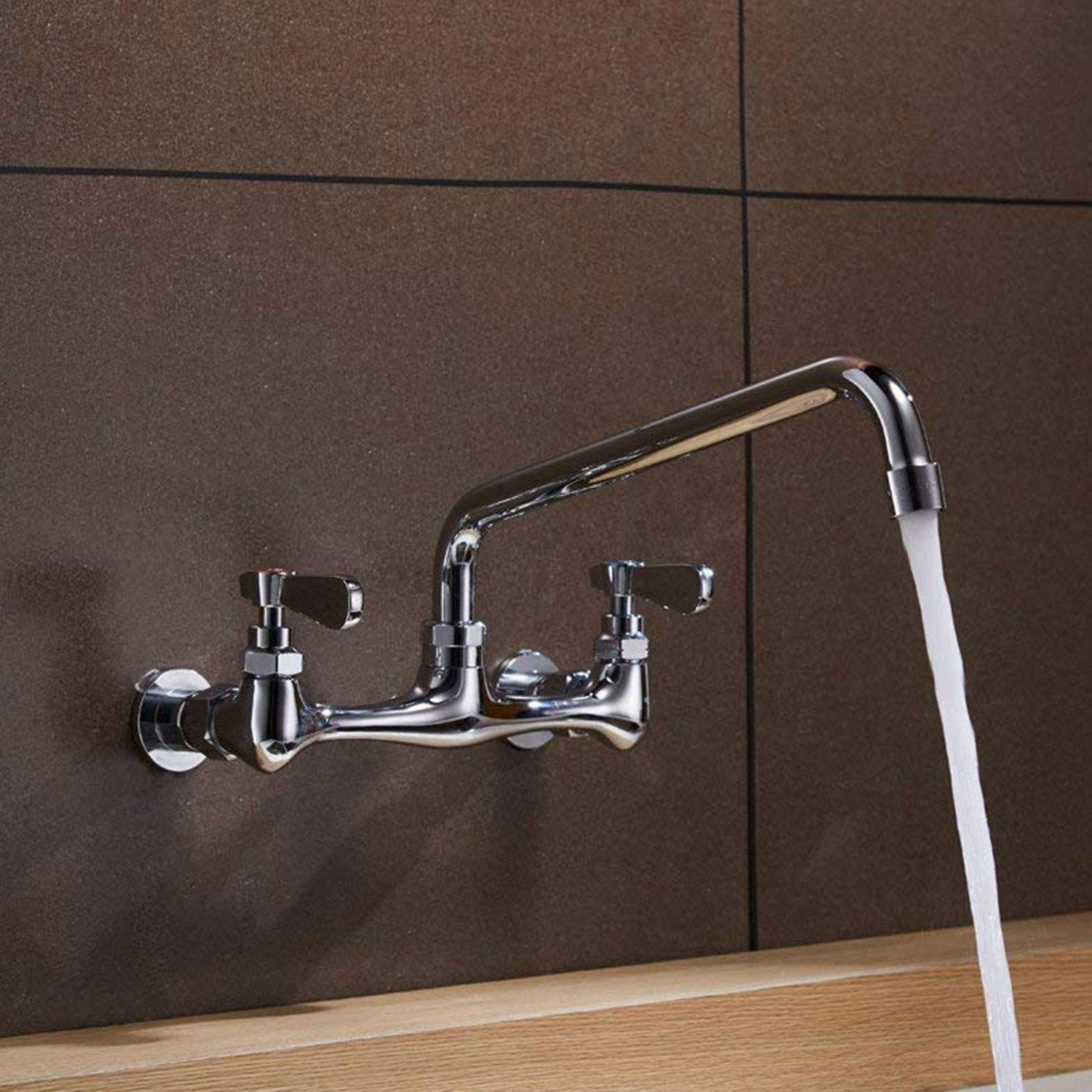 Bathfinesse Commercial Kitchen Faucet Wall Mount With 8 Inch Swivel Spout 8" Center Sink 2-Handle Faucet Mixer Tap Polish Chrome,4353