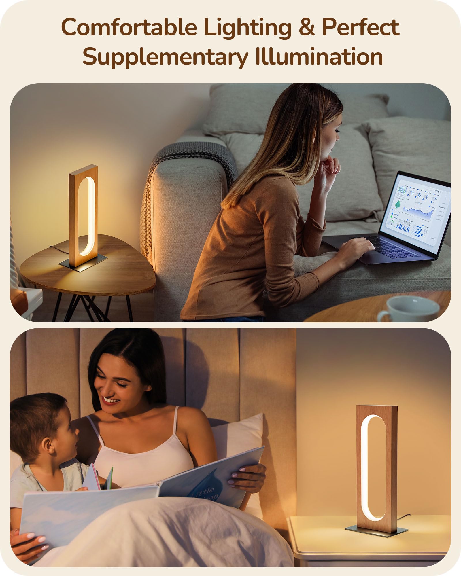 Edishine Led Table Lamp, Wooden Bedside Lamp With 3 Color Temperatures & Dimmable, Touch Control Square Nightstand Lamp For Bedroom Living Room, Memory Function, Dark Pearwood Color
