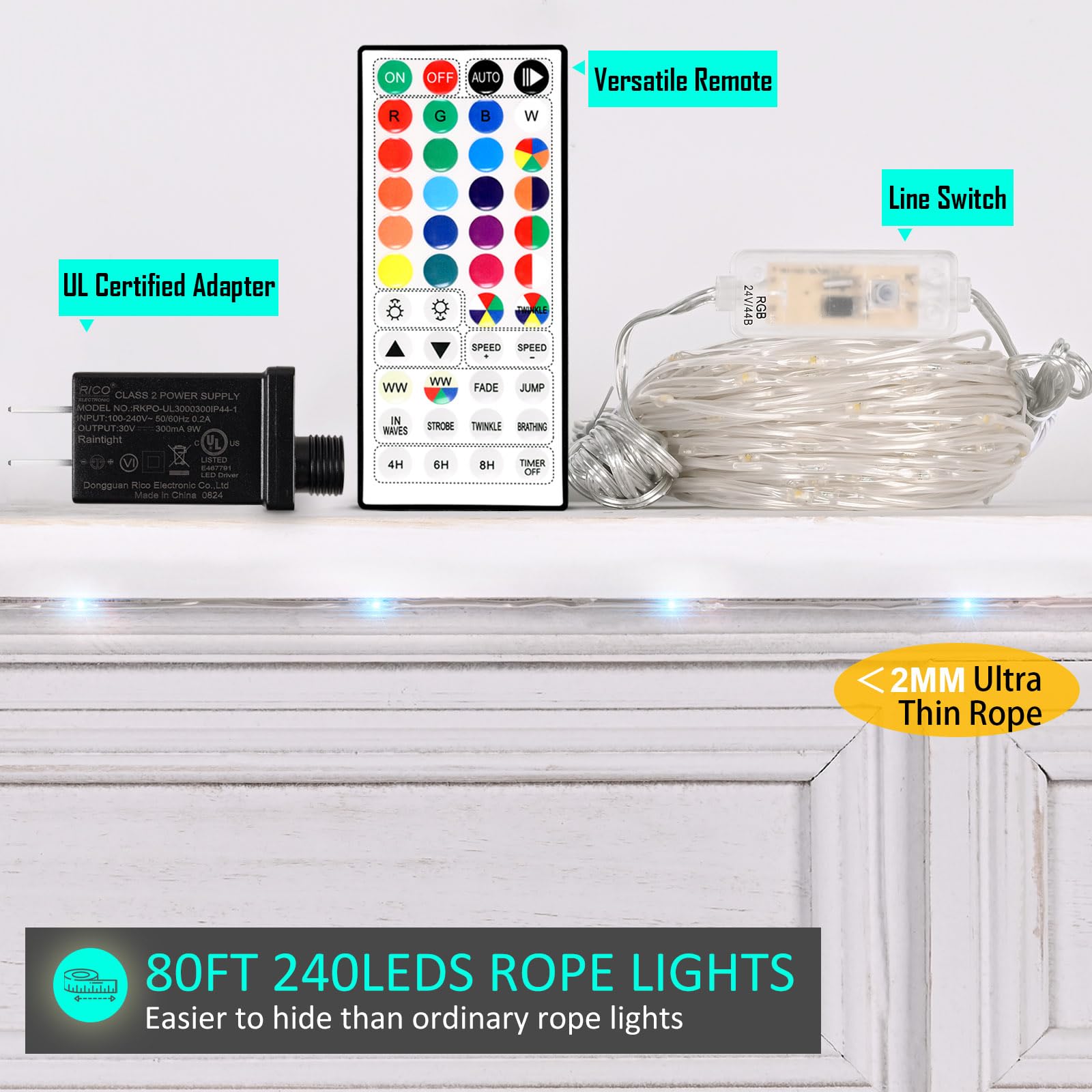 Homestarry Outdoor String Lights - 80 Ft Rope Lights With 240 Color Changing Leds, Waterproof & Plug-In For Wedding, Patio, Garden & Christmas Decor
