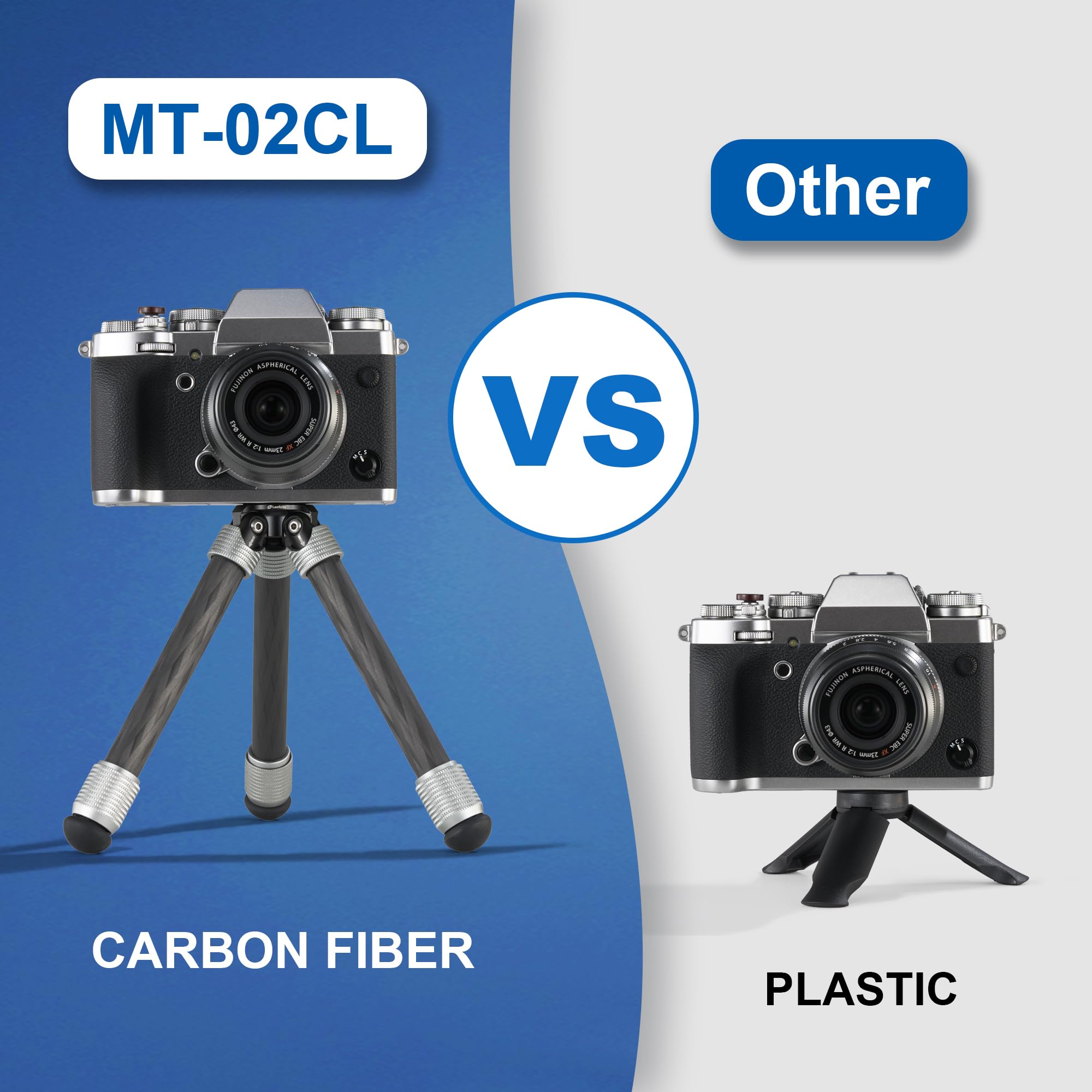 Leofoto Carbon Fiber Small Tabletop Travel Tripod, Weight 108G/0.23Lb, Maxload 5Kg/11Lb, Lightweight Tripod Stand, 1/4" Inch Screw, For Camera/Phone Holder/Projector/Live Stream Light (Mt-02Cl)