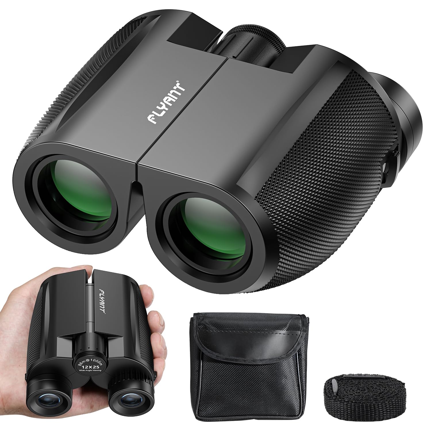 Flyant 12X25 High Powered Binoculars For Adults, Compact Binoculars With Clear Low Light Vision, Waterproof Small Binoculars For Bird Watching, Hunting, Travel, Concerts