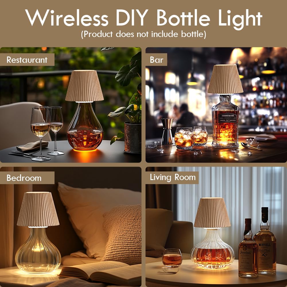 Wilit Wireless Bottle Lamp Shades For Table Lamps, 3 Level Brightness Bar Lights For Home Bar, Rechargeable Cordless Lamp For Bedroom Bar&Restaurant, Modern Wine Bottle Light, For Women