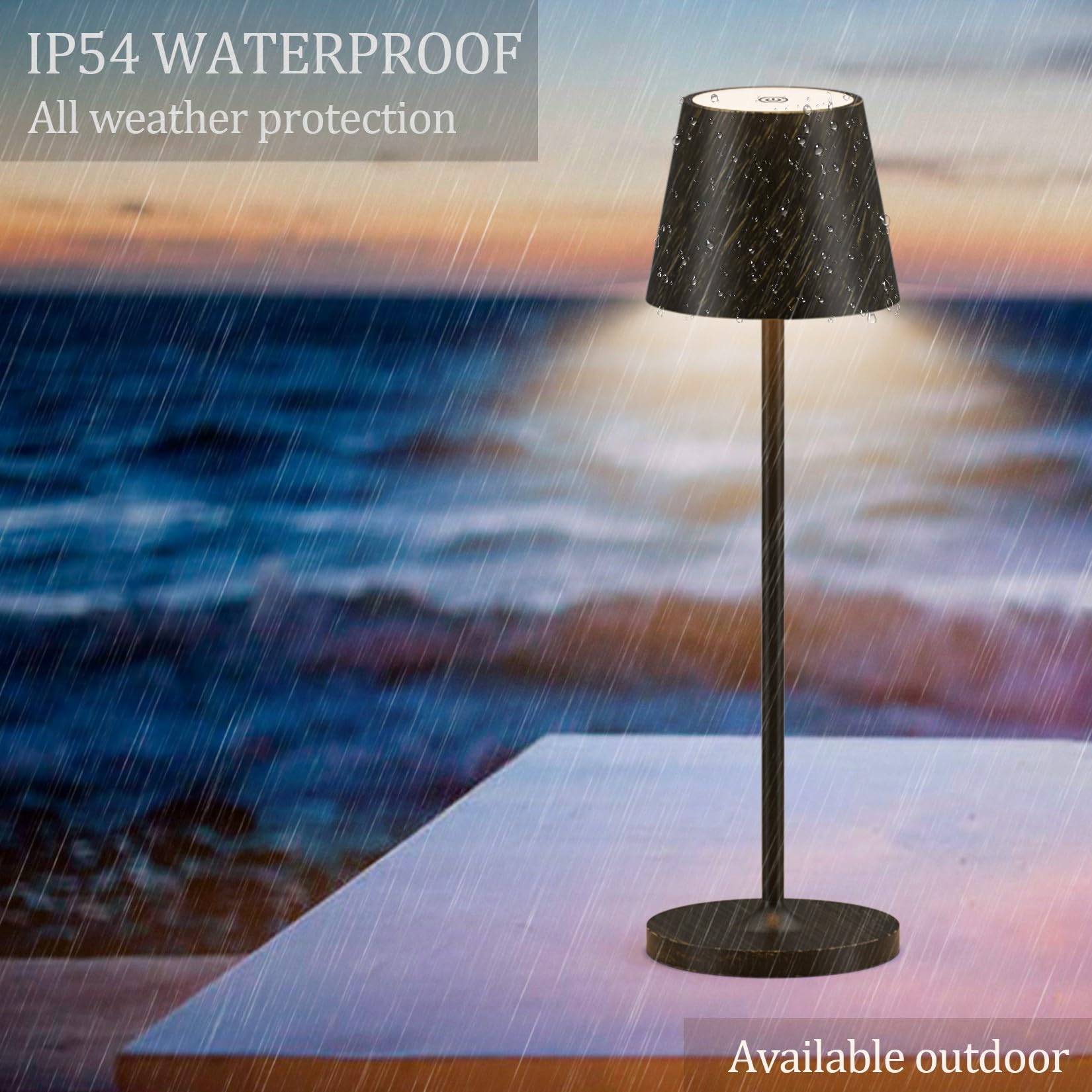 Ralbay Ip54 Aluminum Cordless Rechargeable Table Lamp Led Modern Battery Operated 4800Mah Waterproof Portable Stepless Dimmable Desk Lamp For Restaurant/Bedroom/Camping/Outdoor (Black Brush Gold)