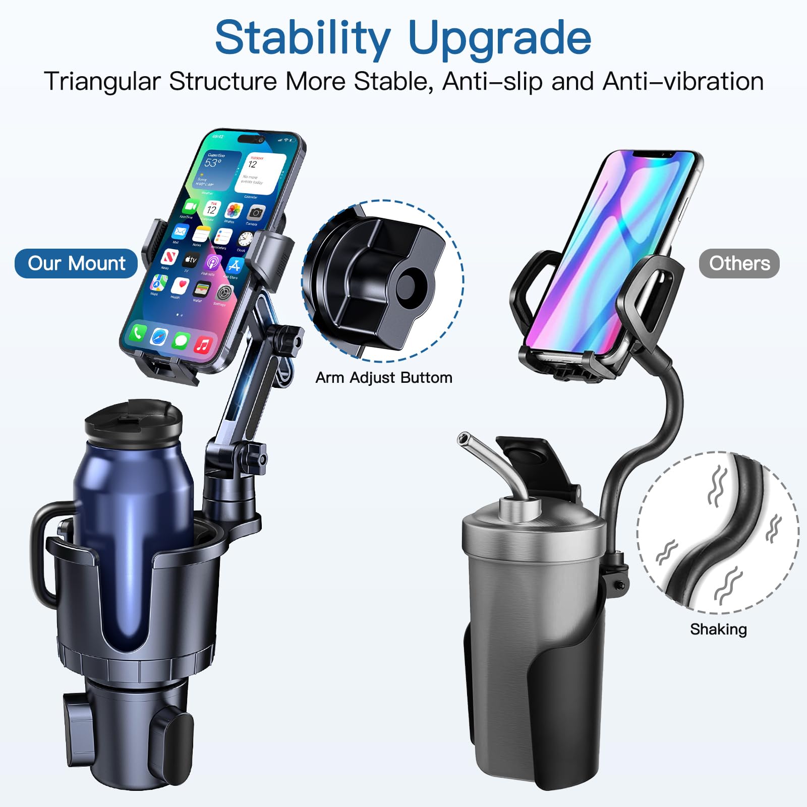 Uniwit Car Cup Holder Phone Mount, 2 In 1 Cup Holder Cell Phone Holder With Expander Adjustable Base For Car,360°Rotation Phone Mount Compatible With 4-7" Iphone Smartphones And Most Bottles