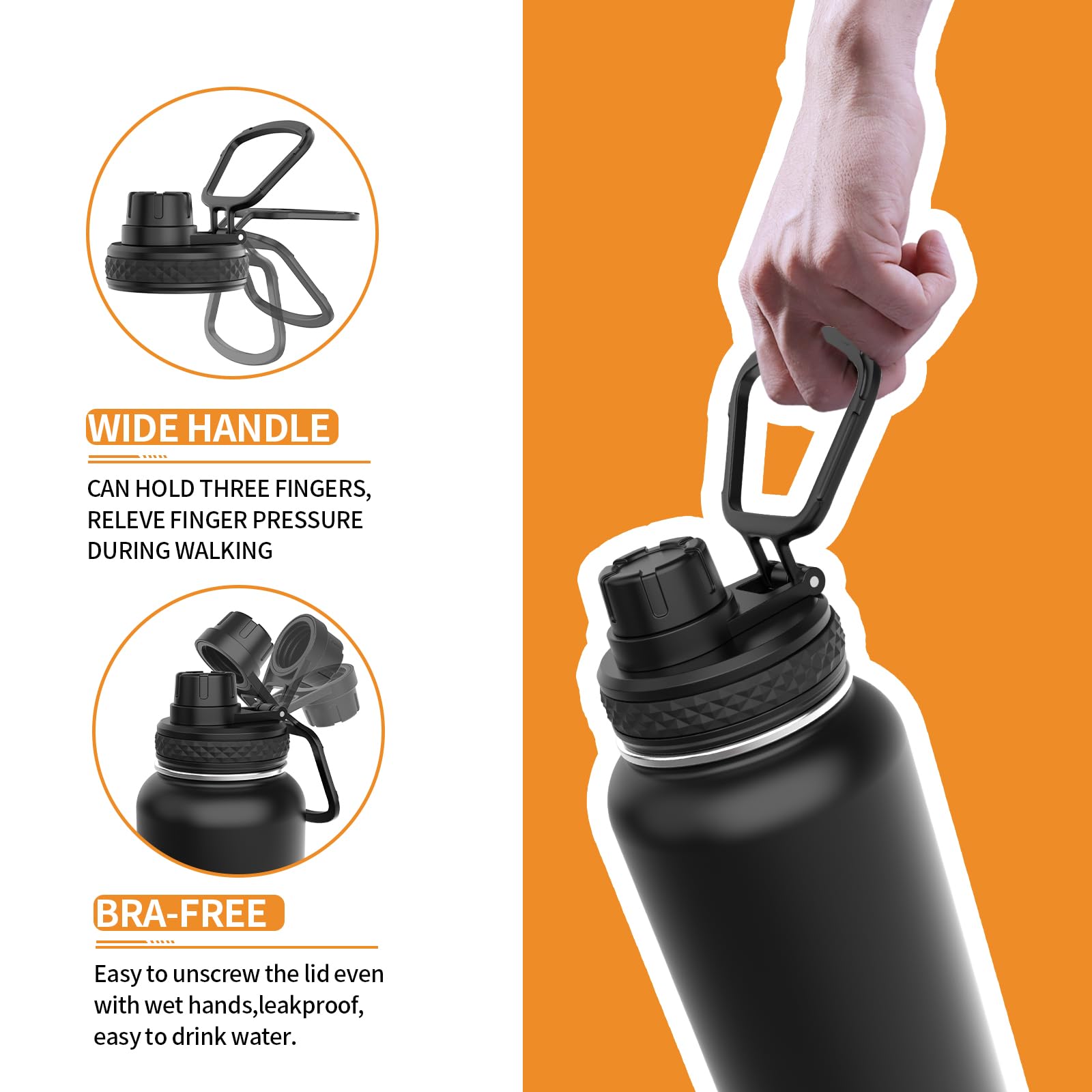 Insulated Stainless Steel Water Bottles 32Oz With Spout Lids Metal Vacuum Thermal Large Water Jug