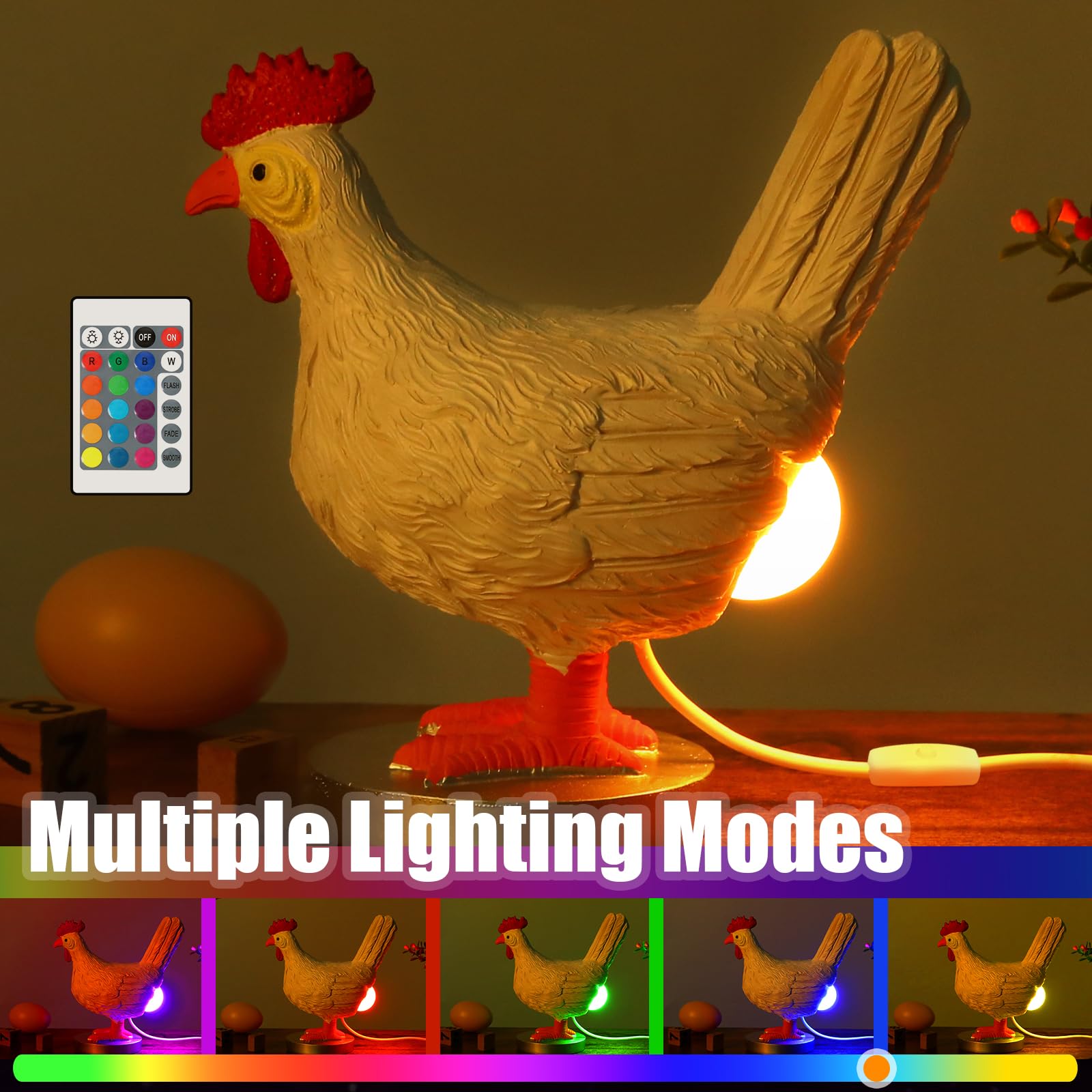 Kopesmsy Chicken Lamp, Chicken Egg Lamp, 16 Color Conversion With Remote Control, Usb 3D Resin Table Light Decor Birthday Christmas Thanksgiving For Friends, White, Asdd-32