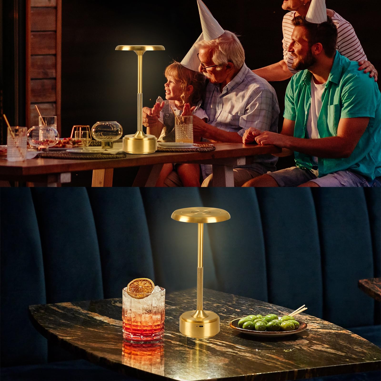 Hapygi 5200Mah Rechargeable Cordless Led Table Lamps Touch Sensor Light, 3-Levels Portable Dimming Wireless Battery Operated Lamp,Night Light/Restaurant Table/Outdoor/Coffee/Bar (Gold)