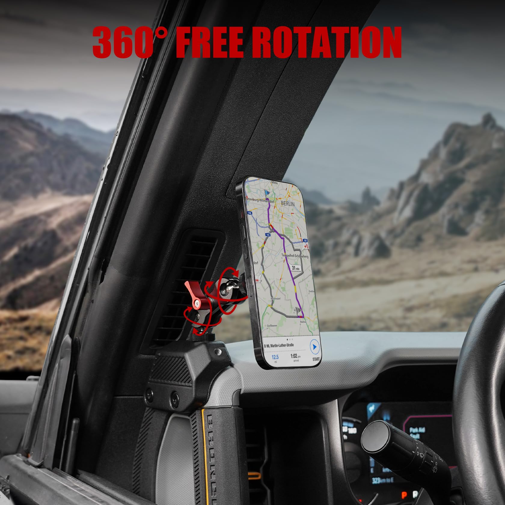 Mabett Magnetic Phone Holder For Ford Bronco     , Adjustable Angles 360°Phone Mount For Bronco Accessories