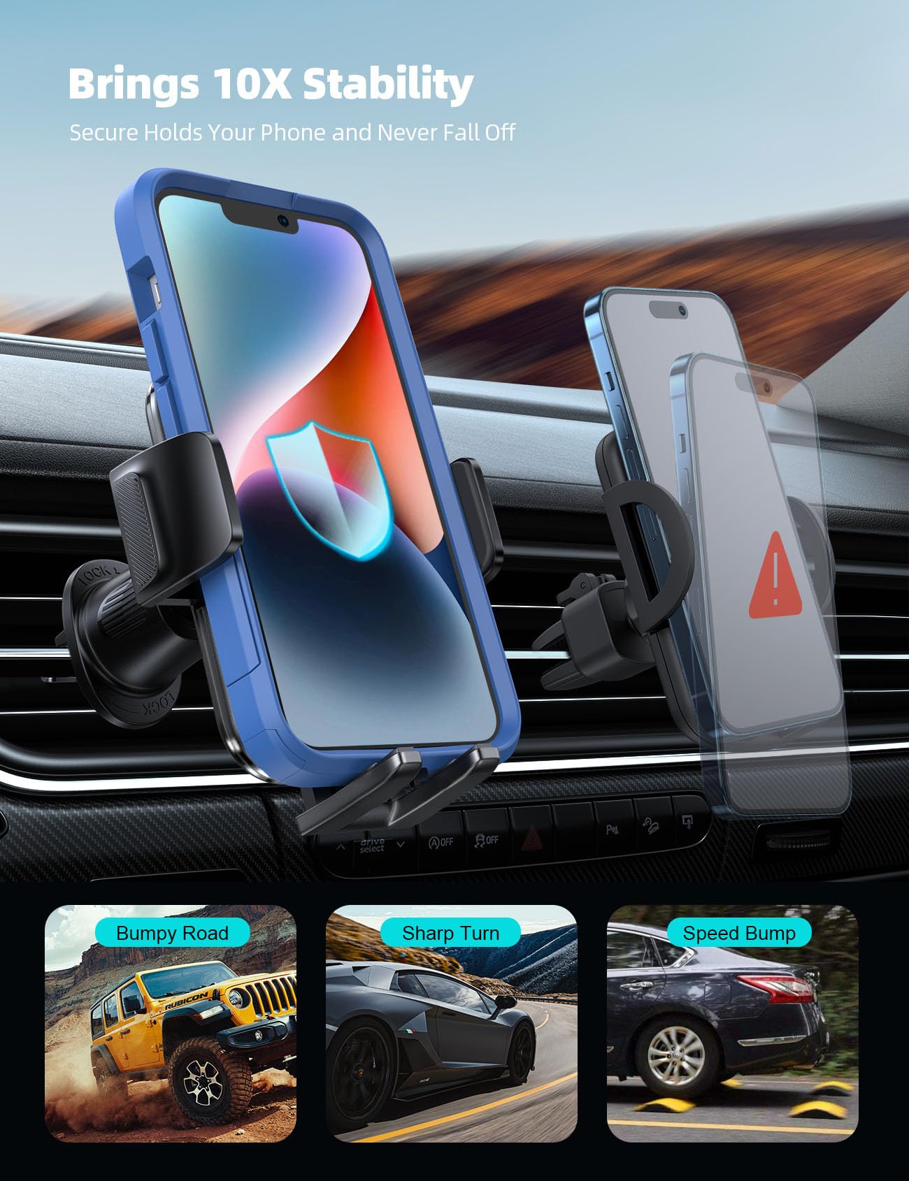 Lamicall  Wider Clamp & Metal Hook Car Phone Holder Vent [Thick Cases Friendly] Phone Holders For Your Car Mount Automobile Hands  Cradle Air Vent For Iphone 16 15 14 13 Pro Max Smartphone