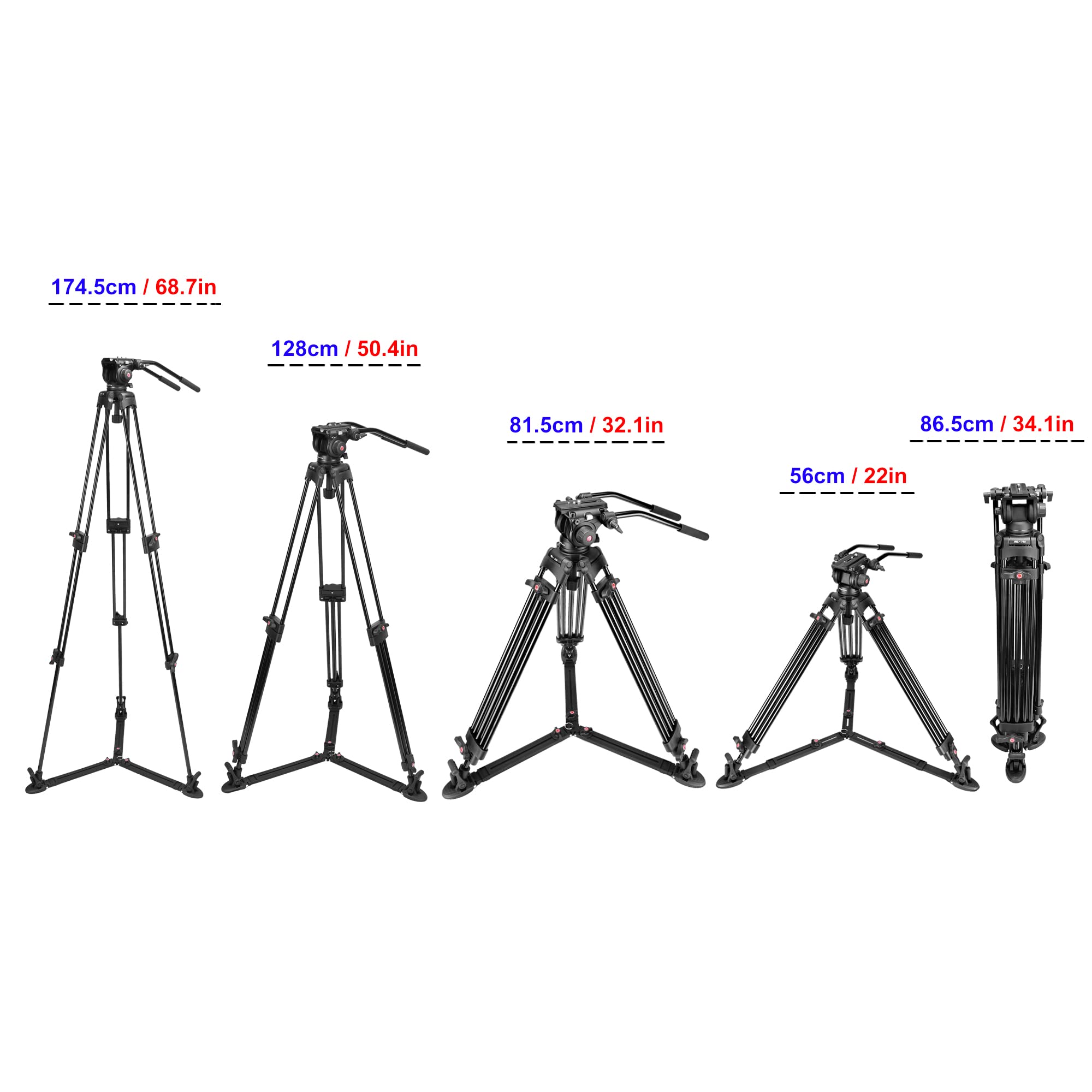 Magicline 68.7 Inch Heavy Duty Aluminum Video Camera Tripod With Fluid Head, 2 Pan Bar Handles, Adjustable Ground Spreader,Qr Plate, Max Load 26.5 Lb For Canon Nikon Sony Dslr Camcorder Cameras