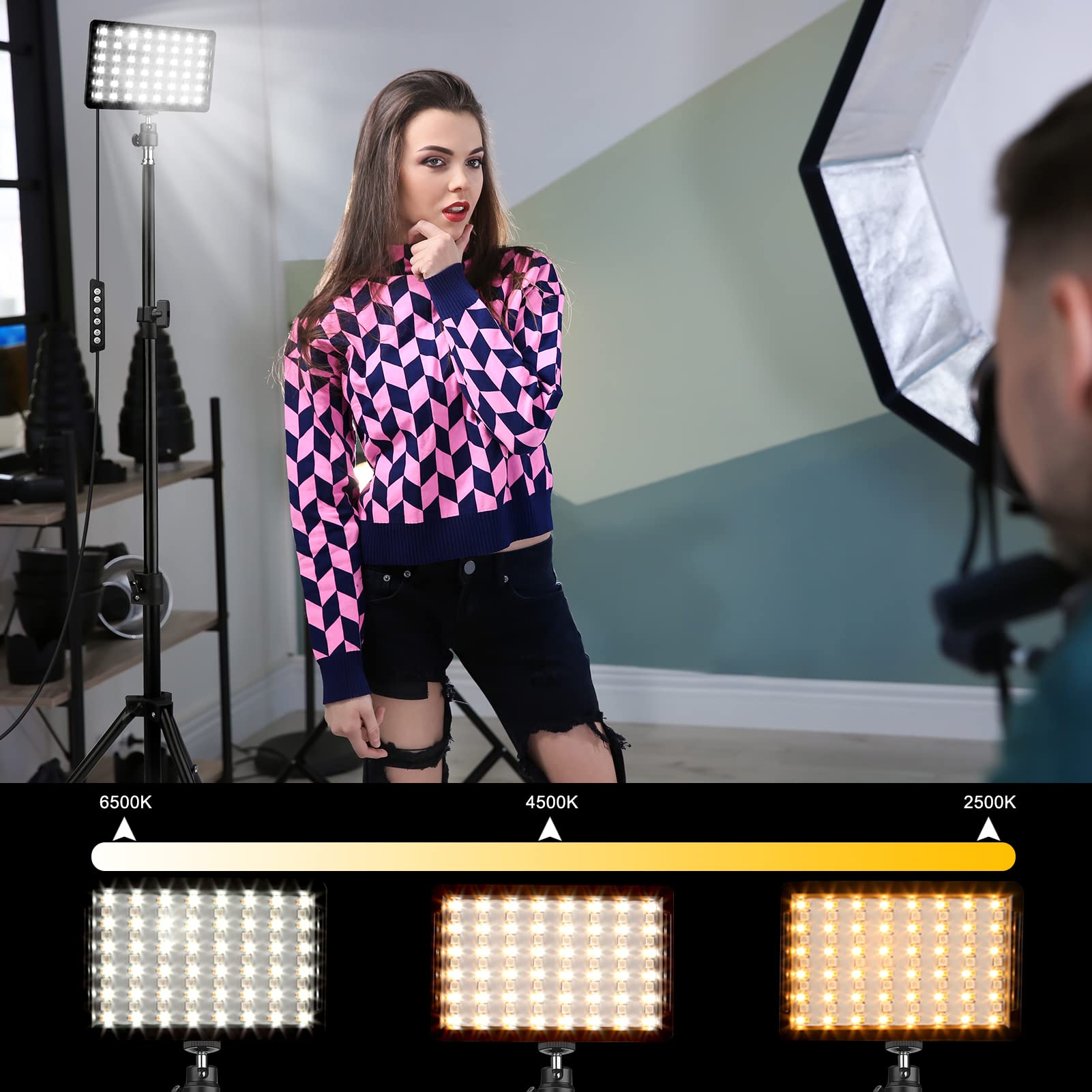 Qeuooiy 2 Packs Rgb Led Video Light With Adjustable Tripod Stand/White Filters, Dimmable 2500-6500K Usb Video Conference Lighting Kit For Youtube Photography/Game Zoom Live, Streaming,Tiktok, 1.6M