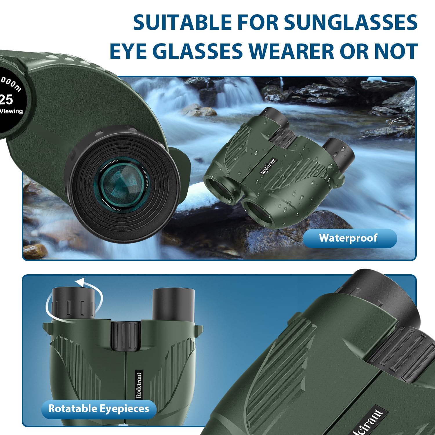 Bedeny Binoculars 20X25 For Adults And Kids, High Power Easy Focus With Low Light Vision, Compact For Bird Watching And Travel, Green