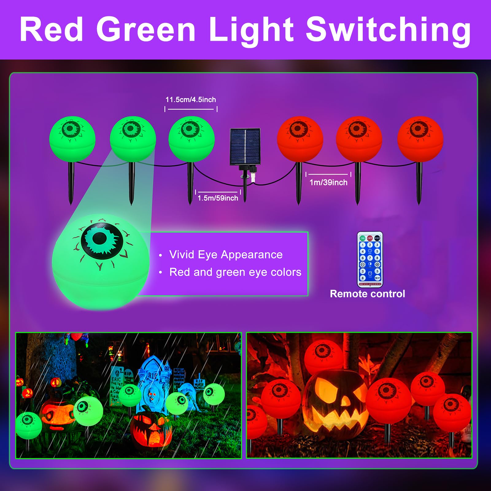 Liyuanq Halloween Decoration Lights Outdoor, 6 Pack Solar Scary Halloween Eyeball Lights Waterproof Solar Path Halloween String Lights For Yard Garden Party Trick Or Treat Decor (Green&Red)