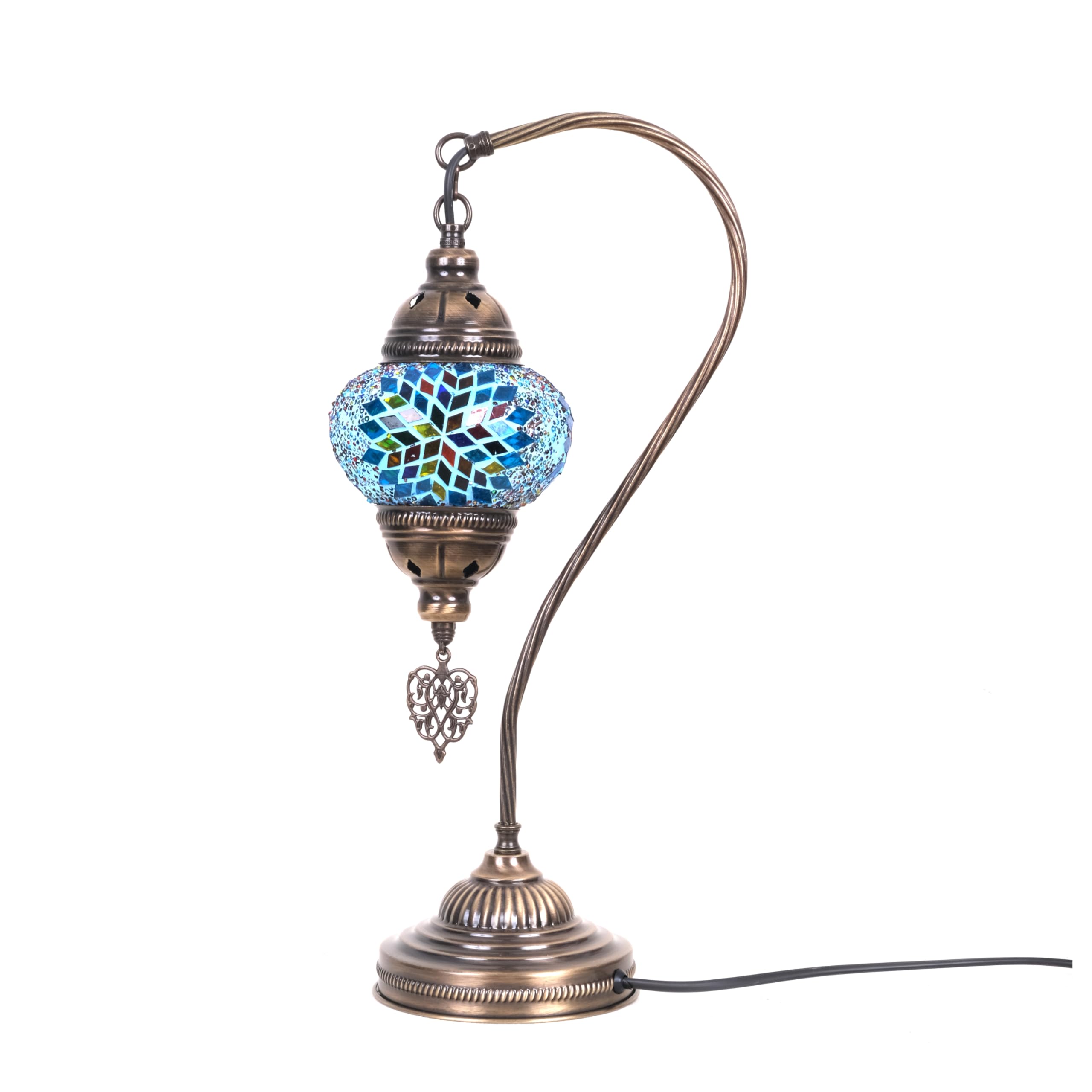 Asylove Turkish Lamp, Moroccan Table Lamp, Mosaic Desk Lamp, Decorative Lighting, Turkish Lantern, 5 Inch Globe Lighting, Total Dimensions 9 Inch X 18.5 Inch (Mixturquoise)