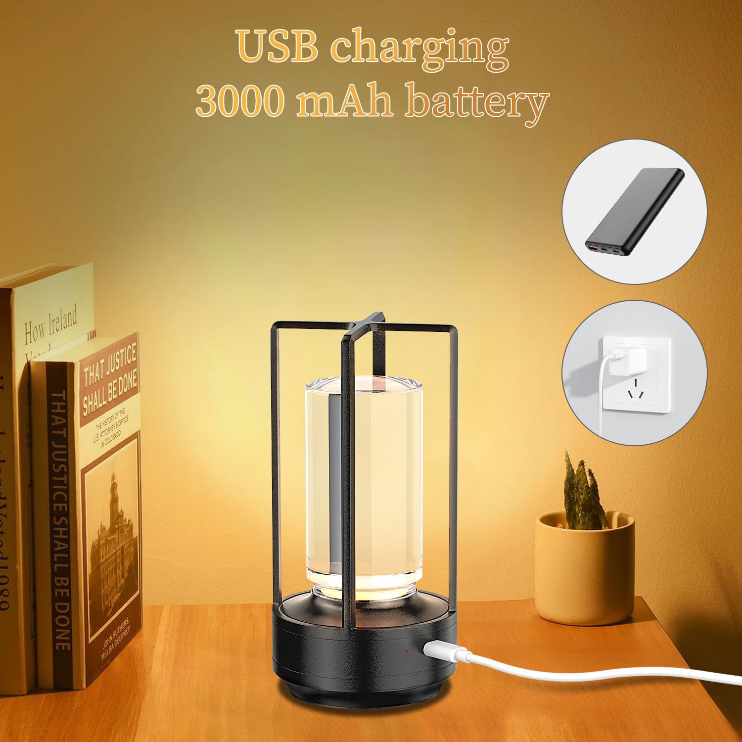 Scopow Portable Crystal Lantern Table Lamp For Indoor/Outdoor ,Rechargeable Cordless Led Lamp, 3-Colour Infinitely Dimming Battery Powered Small Desk Lamp, Restaurant/Coffee/Camping