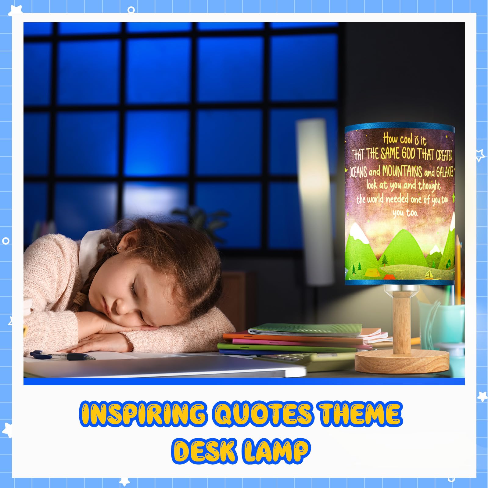 Tujoe Inspirational Quote Table Lamp Mountain Art Fabric Lamp Jesus Religious Baptism Christian For Women Men Girl Boy For Reading Bedroom Living Room Home Office(Landscape)