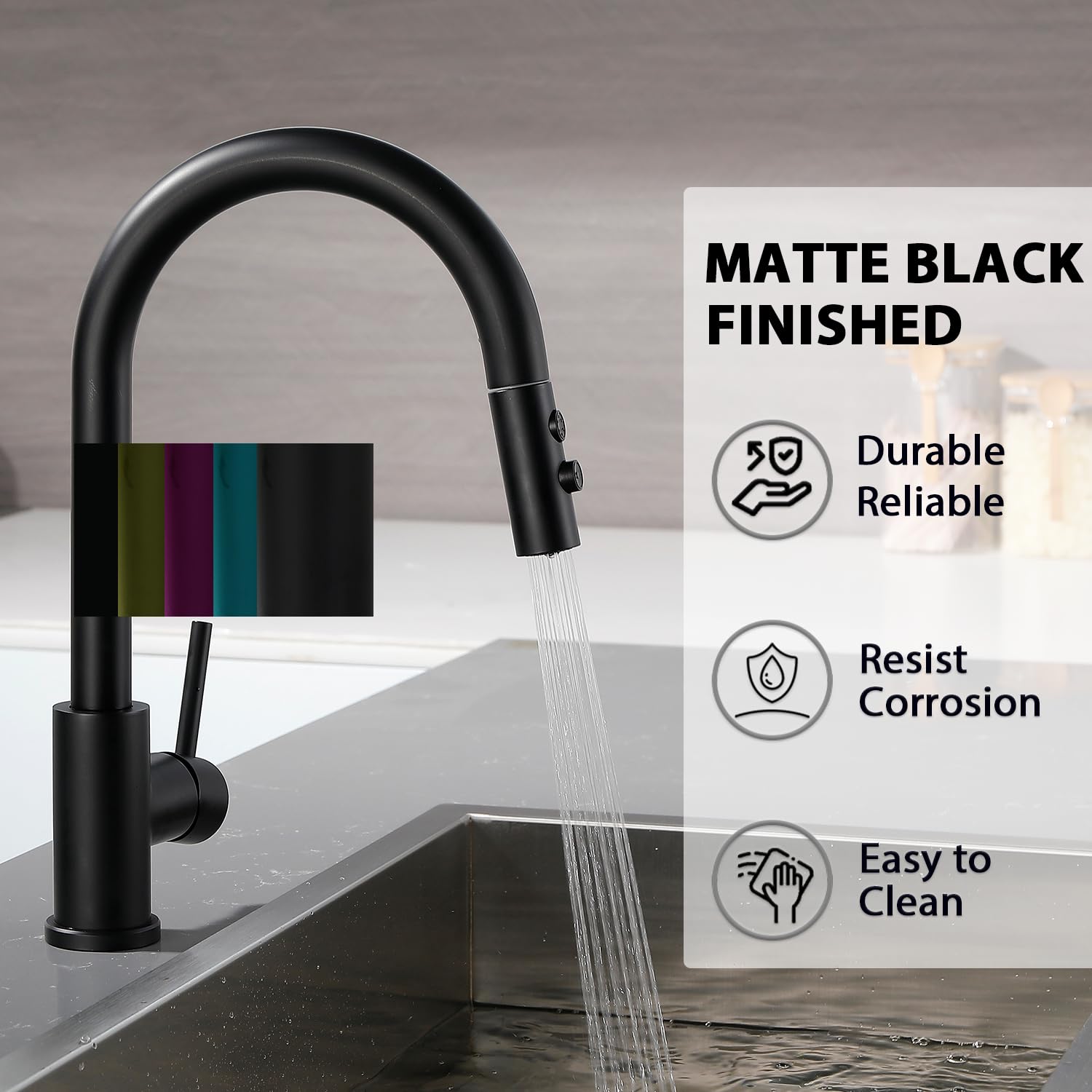 Rainmax Black Kitchen Faucet With Pull Down Sprayer,High Arc Single Handle Stainless Steel Sink Faucet,Suitable For Farmhouse Camper Laundry Rv Bar Kitchen Faucets For 1 Or 3 Hole Kmf008B-3