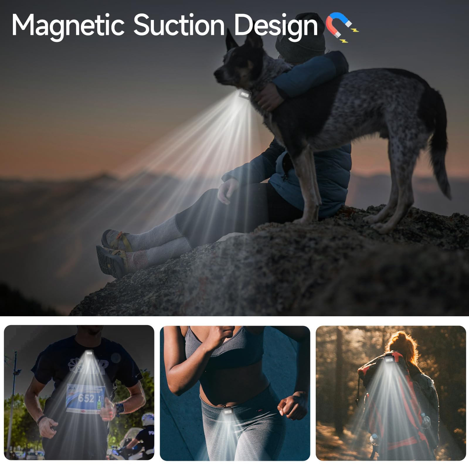 Rahan Clip On Running Light, 2Pack Magnetic Clip On Light For Runners With 6 Lighting Modes, Rechargeable Reflective Running Gear For Runners Night Walking Hiking Camping (Black)