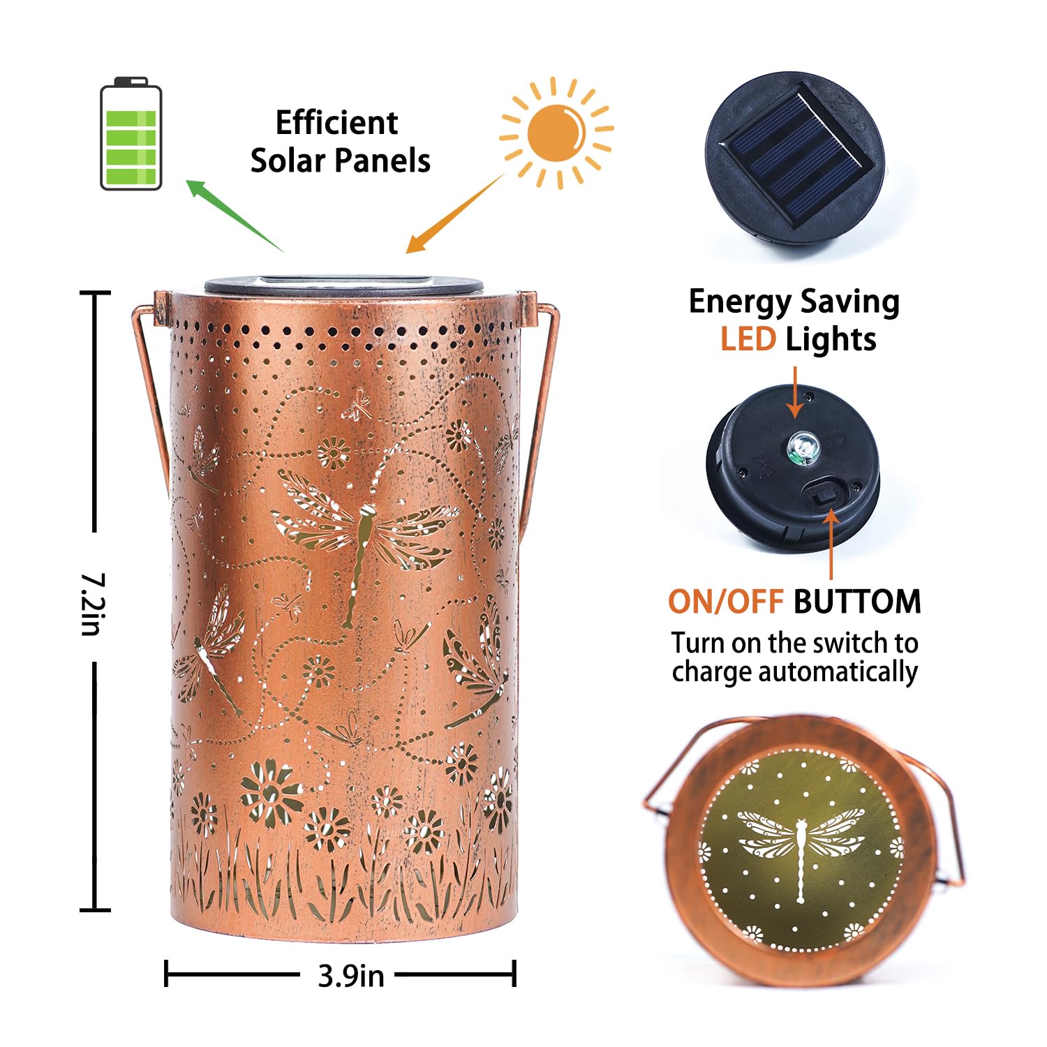 Tiggsy Dragonfly Solar Lanterns Outdoor Waterproof Hanging Solar Lights Dragonfly  For Women Men Metal Decorative Led Lanterns For Yard, Patio, Lawn, Tabletop, Pathway, Landscape, Garden Decor