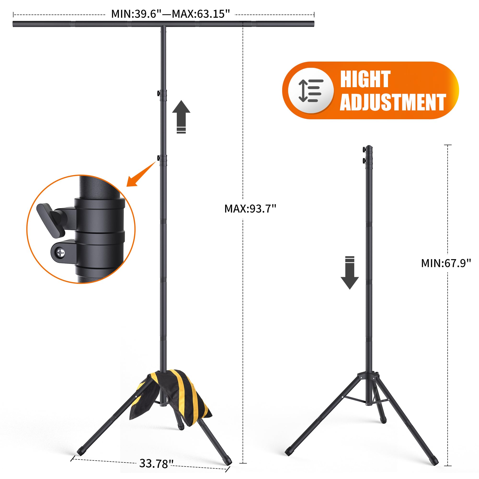 Forlogic Portable T-Shape Backdrop Stand Support Kit 8X5.3Ft, Adjustable Photography Green Screen Backdrop Stand For Parties, Photography Videography Studio (8×5.3Ft)