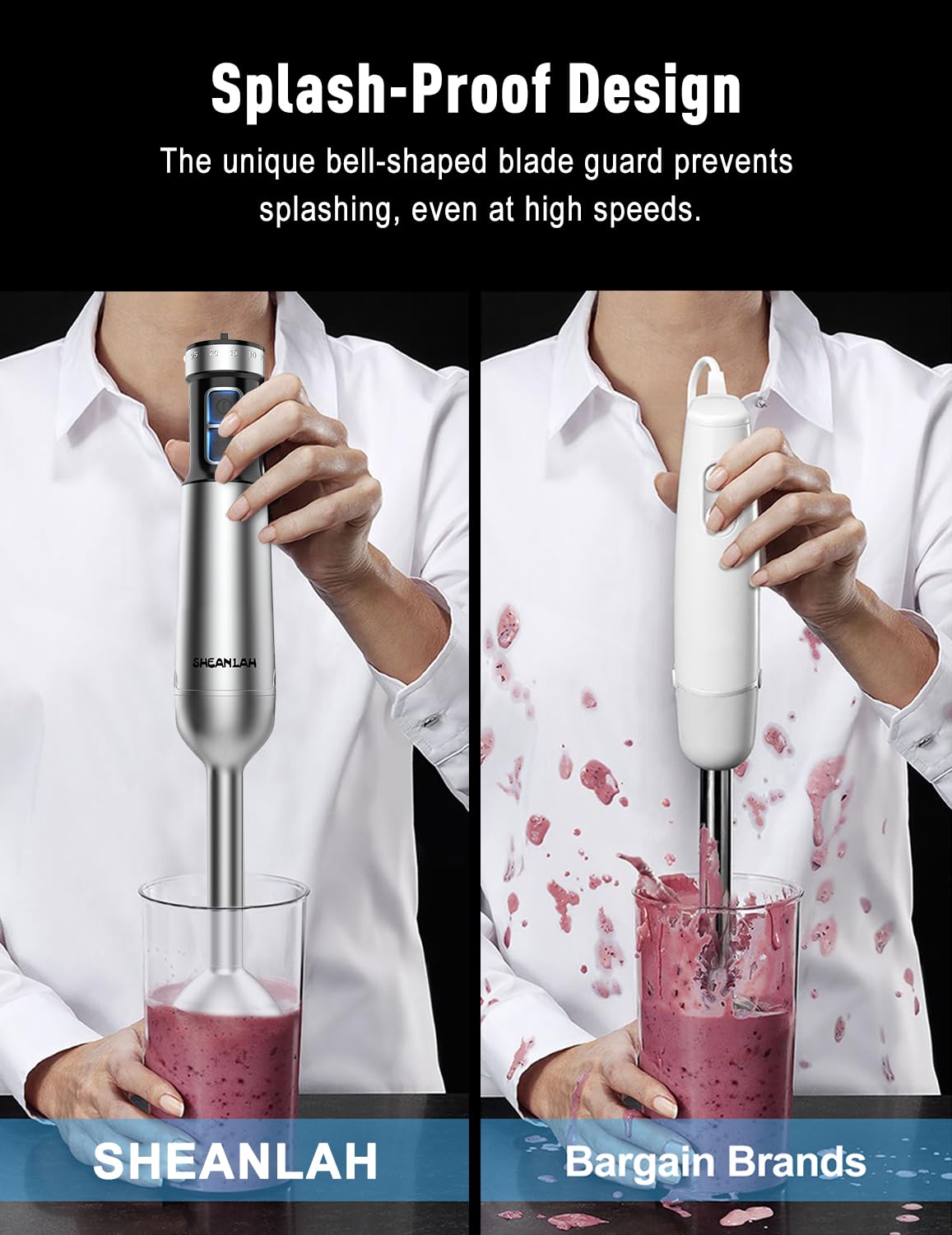 SHEANLAH 1000W Powerful Immersion Blender handheld, Hand Blender with 25-Speed, Scratch-Resistant Hand Mixer - Koospark