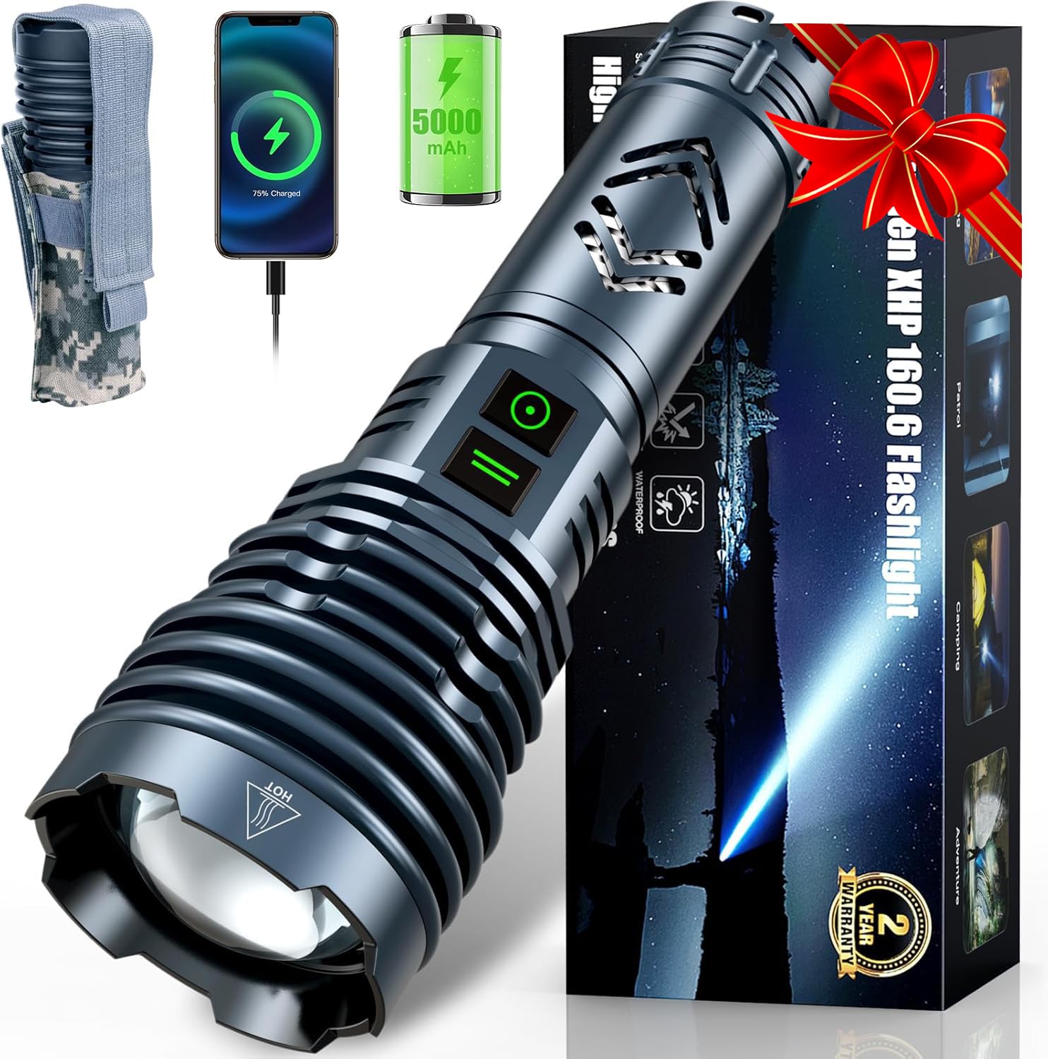 Weoxi Rechargeable Flashlights 2000000 High Lumens Super Bright Led Flashlight Flash Light Powered By Battery25H Long LifeHolsterZoomable 6ModesWaterproof Tactical Flashlights For Camping Outdoor Home