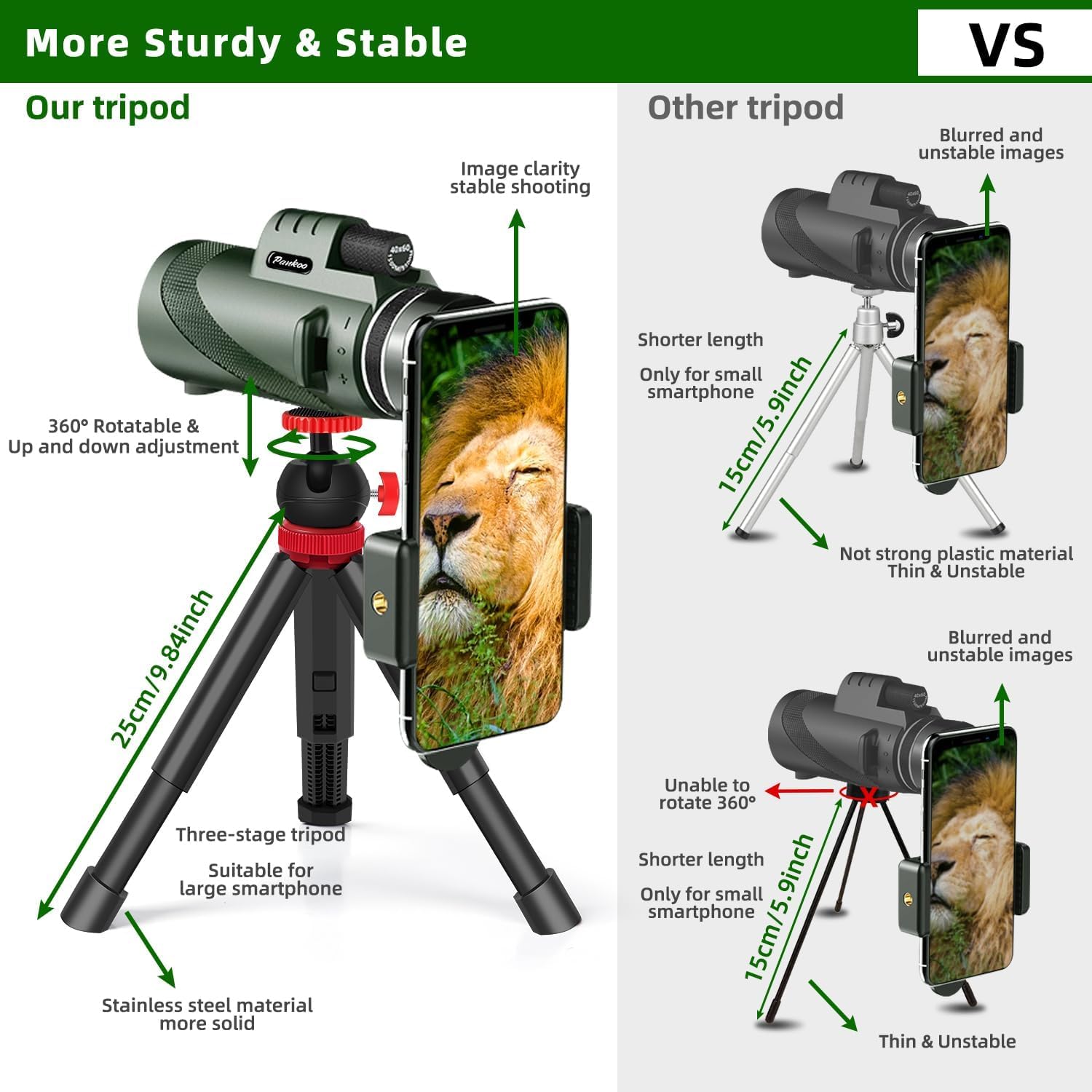 Pankoo 40X60 Monocular Telescope With Smartphone Holder& Tripod, High Power Nitrogen-Filled Monocular For Adults With Bak4 Prism & Fmc Lens, Hd Monocular Scope For Birdwatching Hiking Concert Travelling