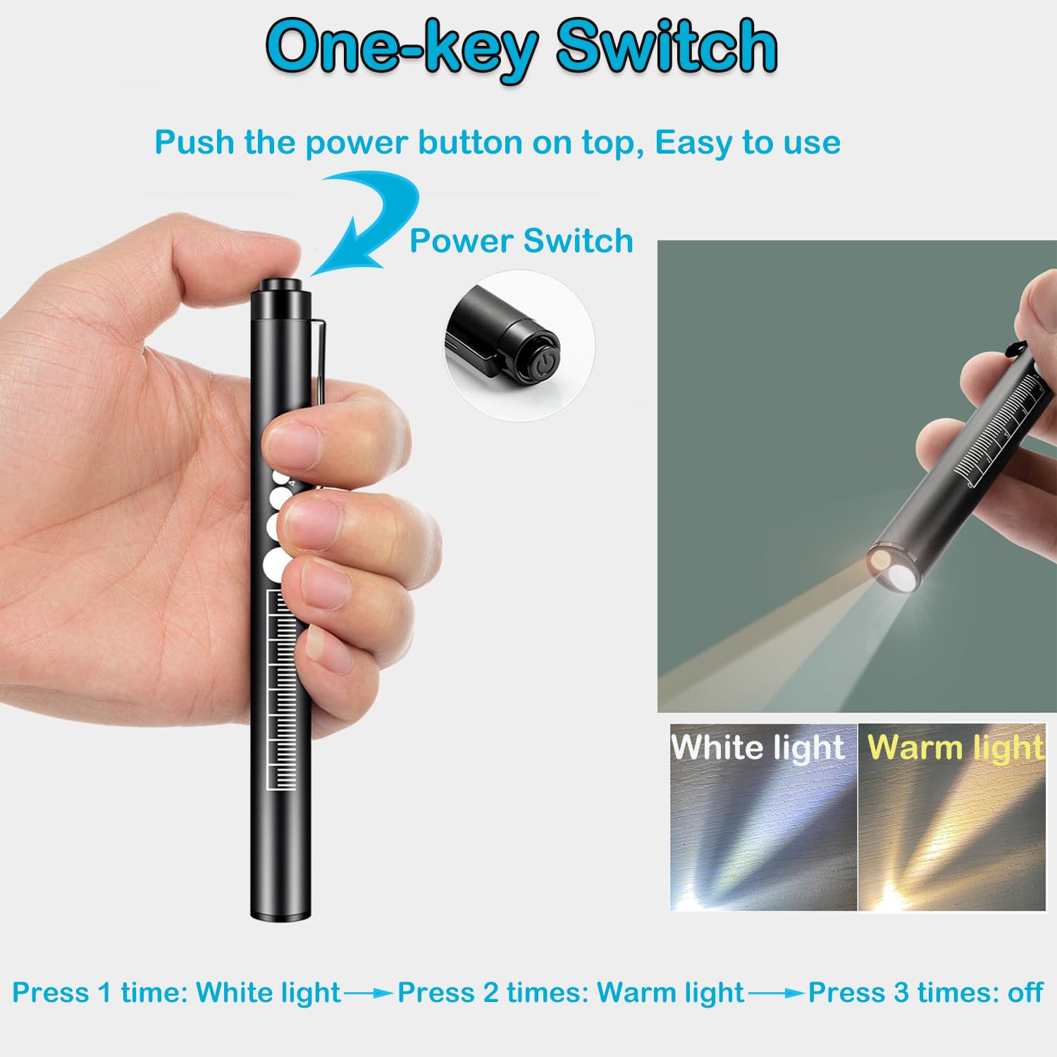 Yuentoen 2Pcs Pen Light, Led Pupil Gauge Penlight With 2 Light Led Sources, Usb Rechargeable Mini Penlight For Home Camping Outdoor And Emergency (Black+Silver)