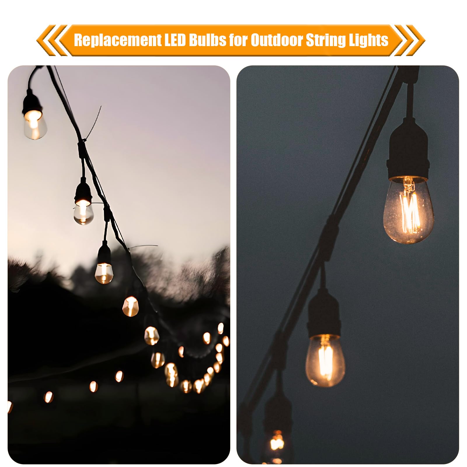 Winsaled Replacement Bulbs For String Lights, 2W S14 Shatterproof Outdoor Led Light Bulbs, 2700K Soft White, E26 Base, 30 Pack