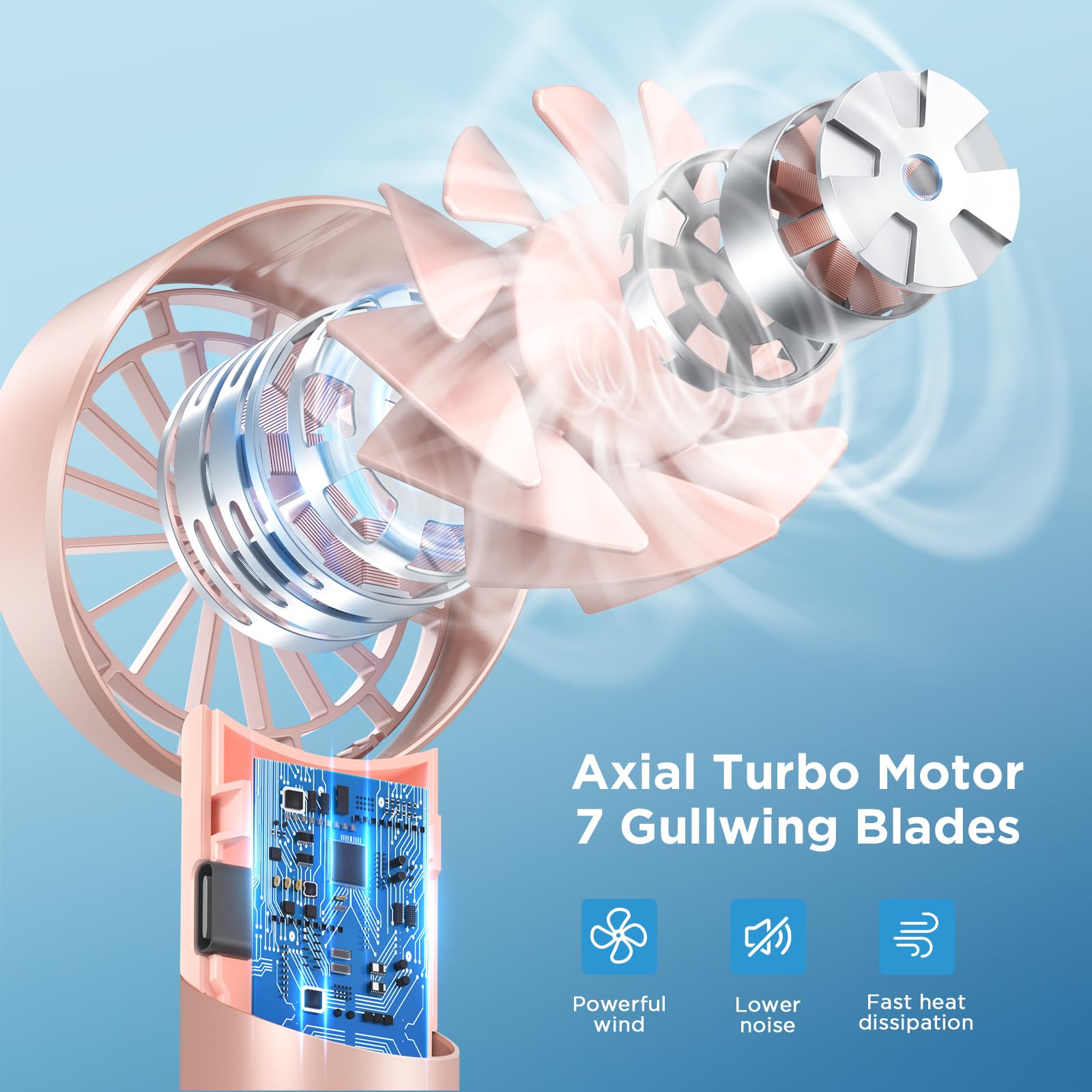 Amacool turbo handheld fan with 4 adjustable speeds, metal body, 17-hour runtime, perfect for long-lasting cooling