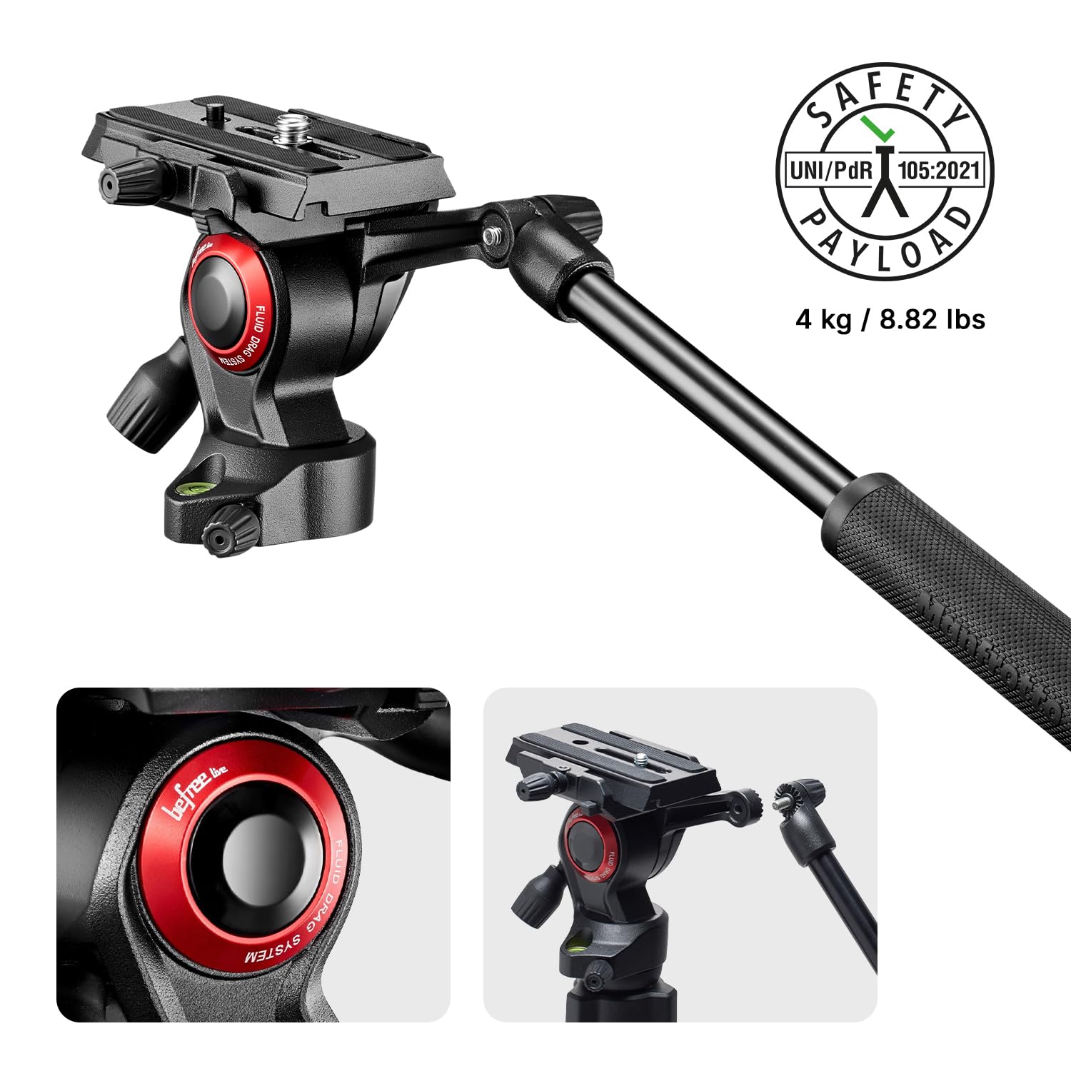 Manfrotto Be Live 4-Section Aluminum Compact Travel Video Tripod With Fluid Head, Black/Silver