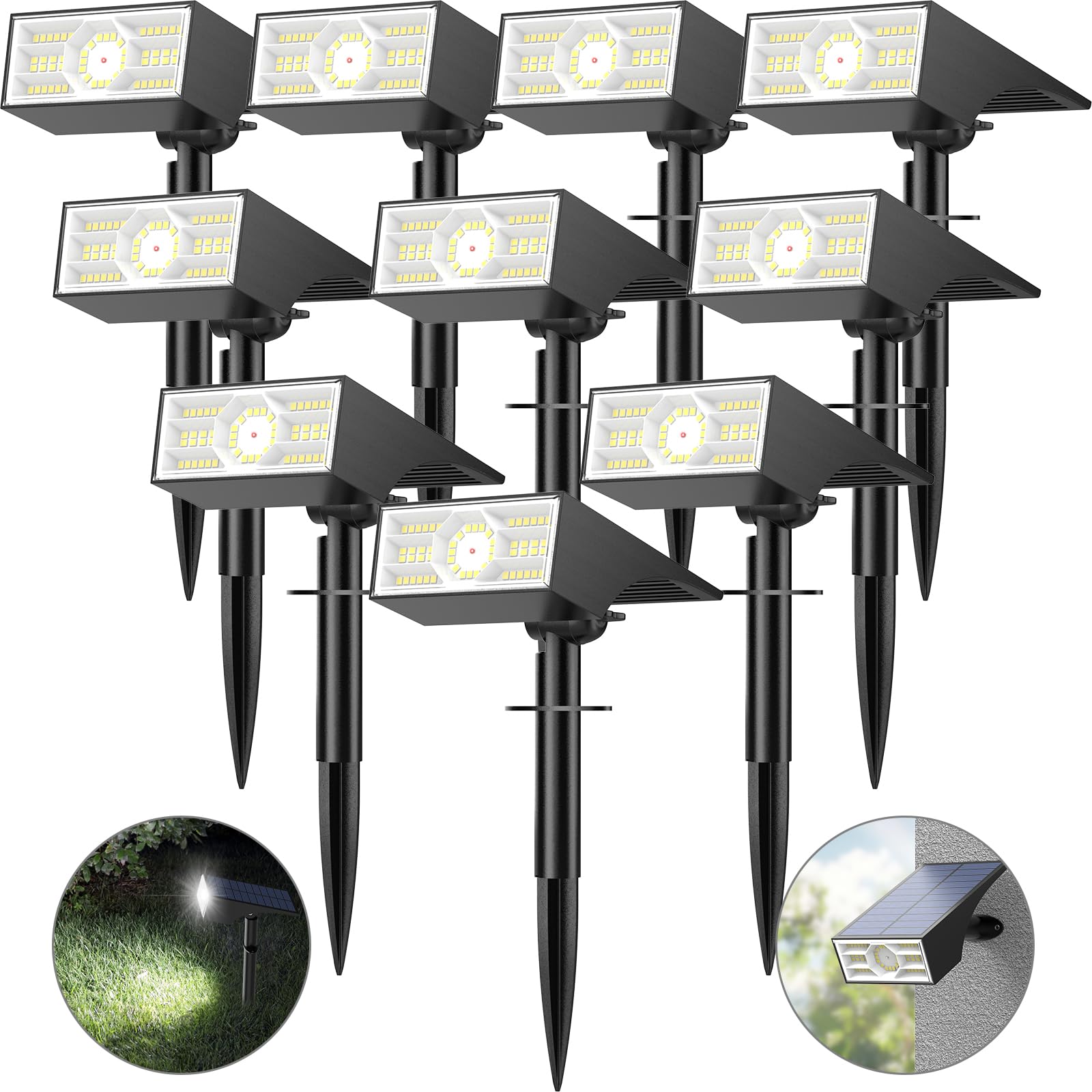 Katipeal Solar Spot Lights Outdoor,10 Pack Outdoor Solar Lights For Yard, 4 Lighting Modes Solar Landscape Spotlights Waterproof For Garden Pathway (Cool White)