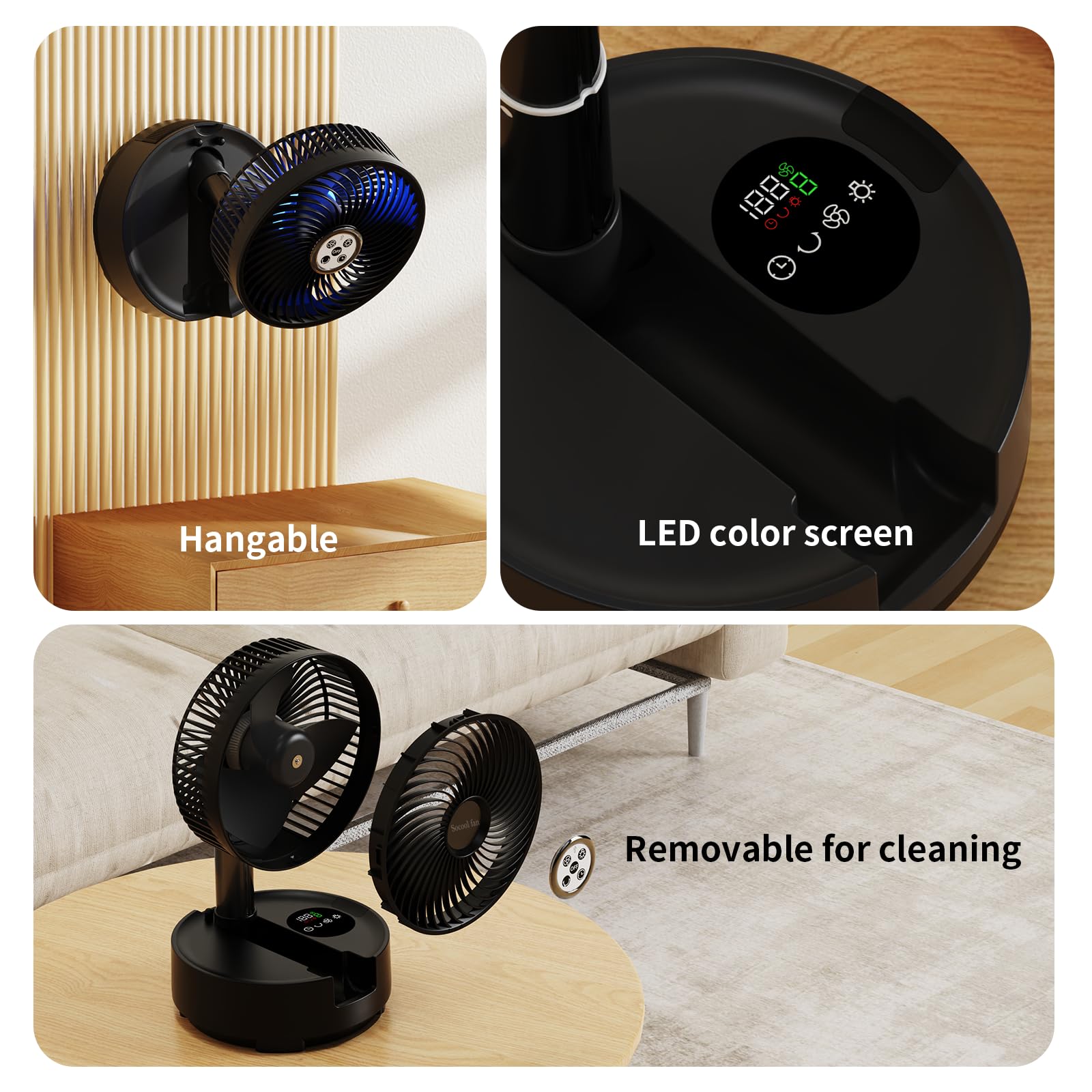 Socool 20000Mah 8 Inch Portable Fan Battery Operated Fan, Oscillating Charging Fan, Remote Control