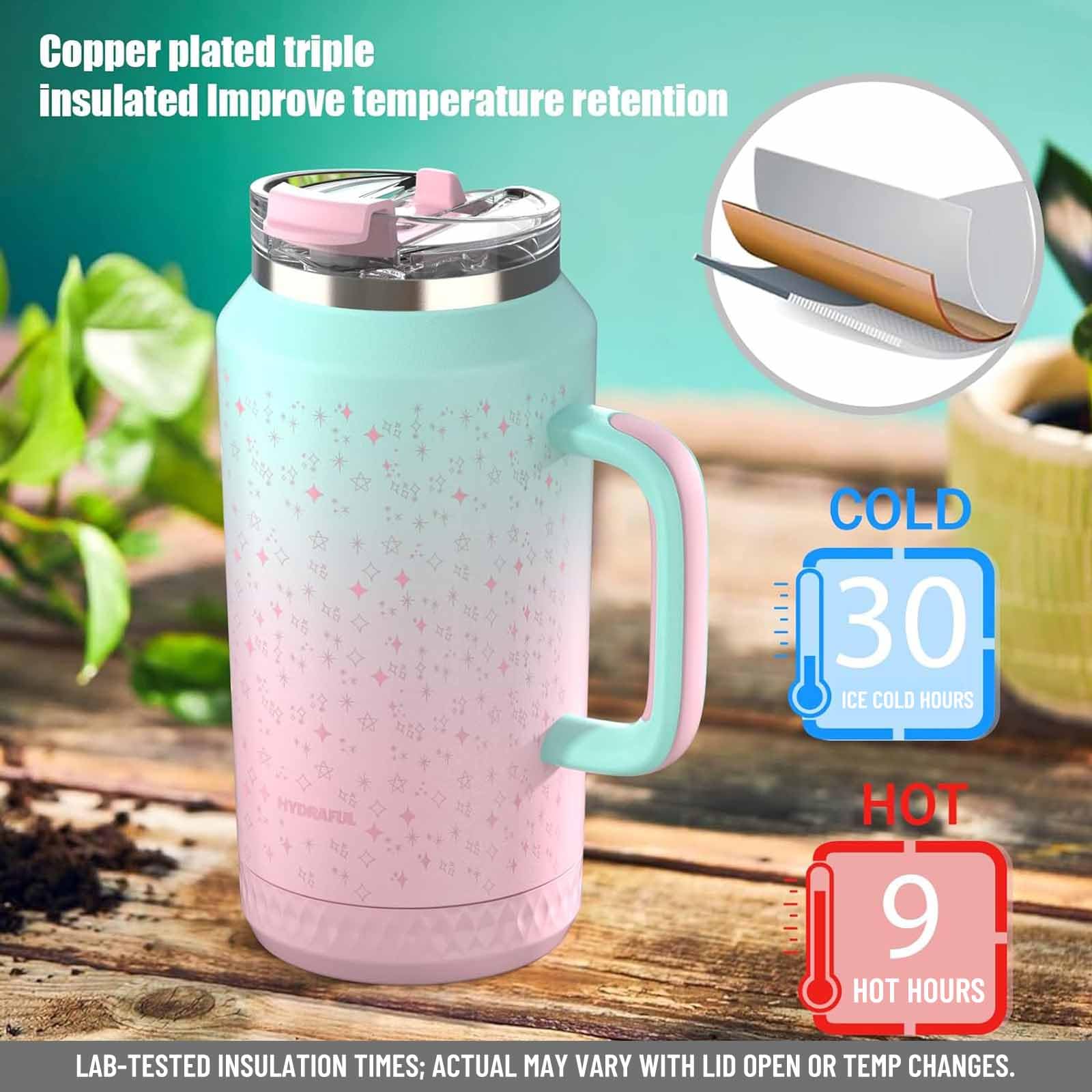 Hydraful 64 Oz Tumbler With Handle And Straw - 100% Leak-Proof - Insulated Cup Reusable Stainless