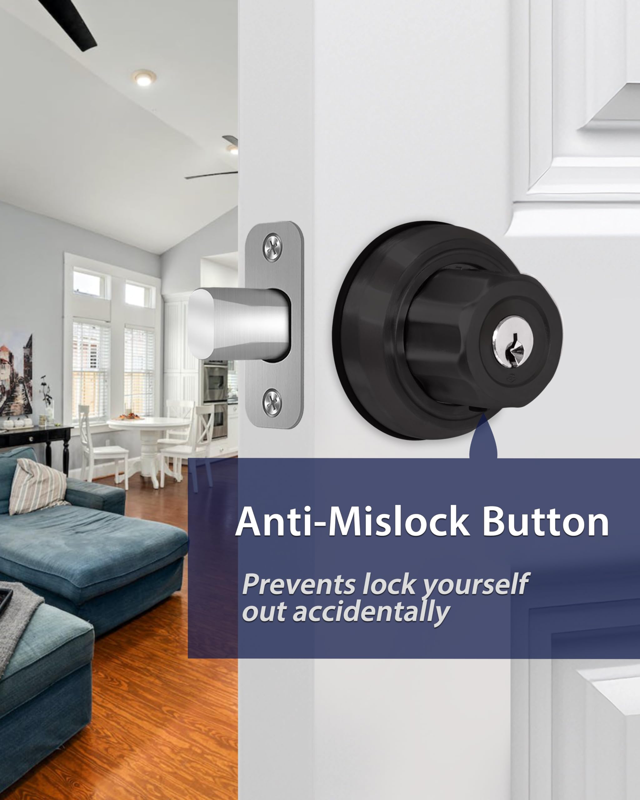 Aisecure Twist-To-Lock Keyless Deadbolt Lock For Front Door Single Cylinder Deadbolt Door Lock With Anti-Mislock Button Black