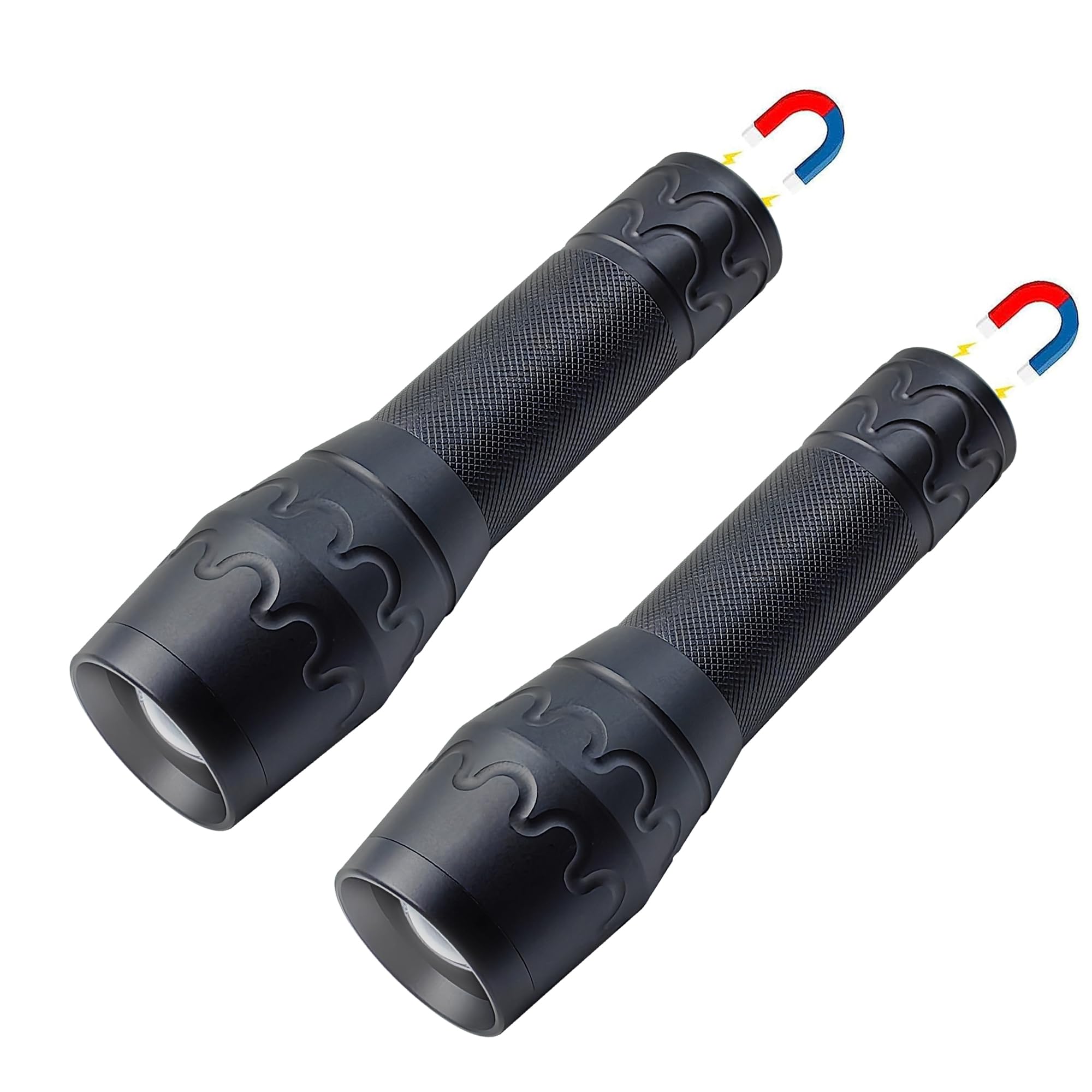 Fadomall Led Magnetic Flashlights Single Mode Bright Handheld Flashlight With Adjustable Focus, Emergency Light For Camping, Power Outages, Indoor Use, 2 Pack
