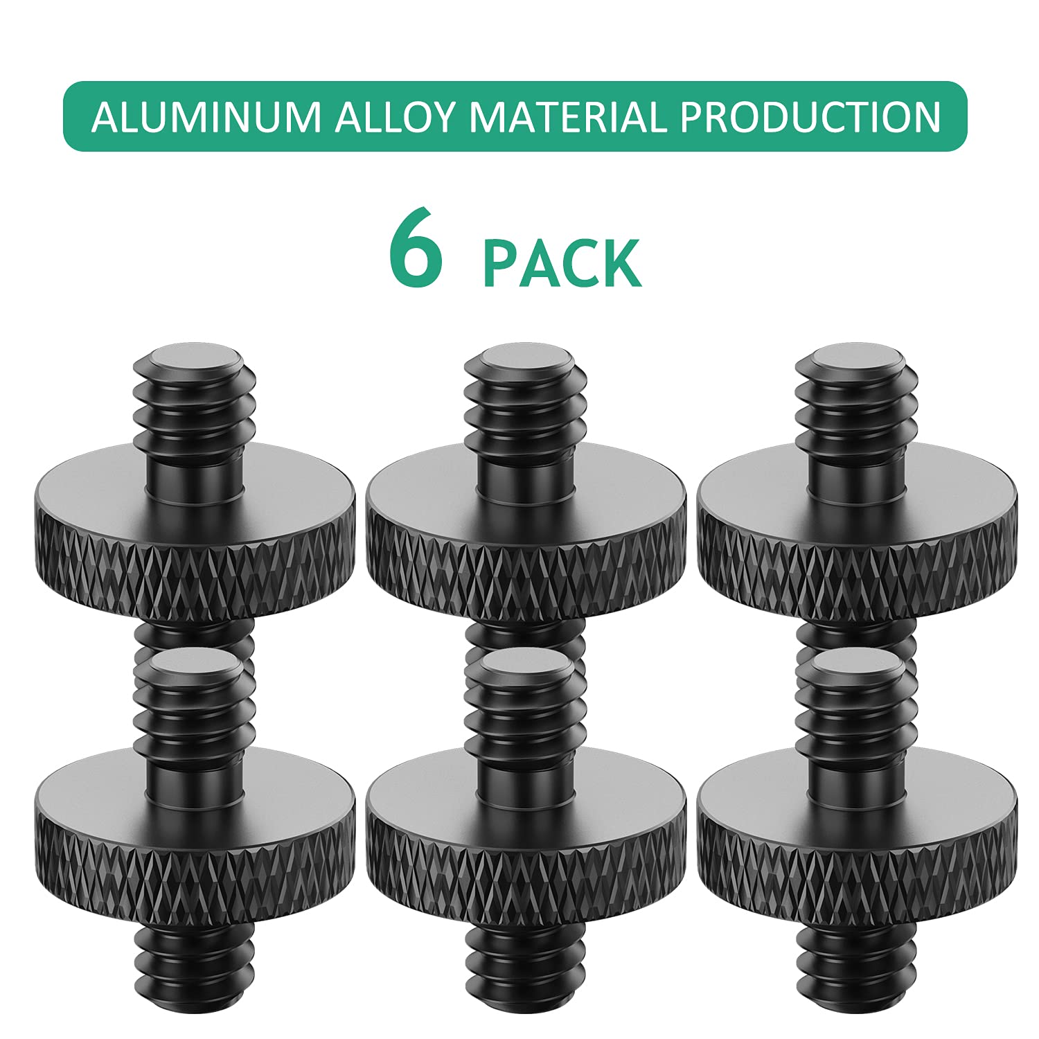 Rigych 1/4 Male To 1/4 Male Threaded Tripod Screw Adapter - 6 Pcs (Black) For Dslr, Mic Stand, Camera Cage & Shoulder Mount