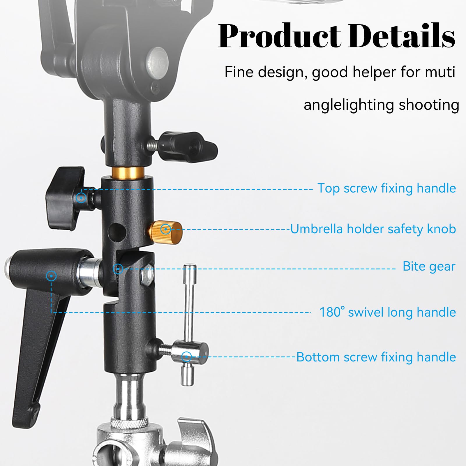 Konseen Camera Flash Shoe Bracket H Type Mounts With Multi Functional Umbrella Reflector Insert Hole Holder,180° Adjustable Light Stand Mount Adapter With 1/4" & 3/8" Female Screw For Photography Studio