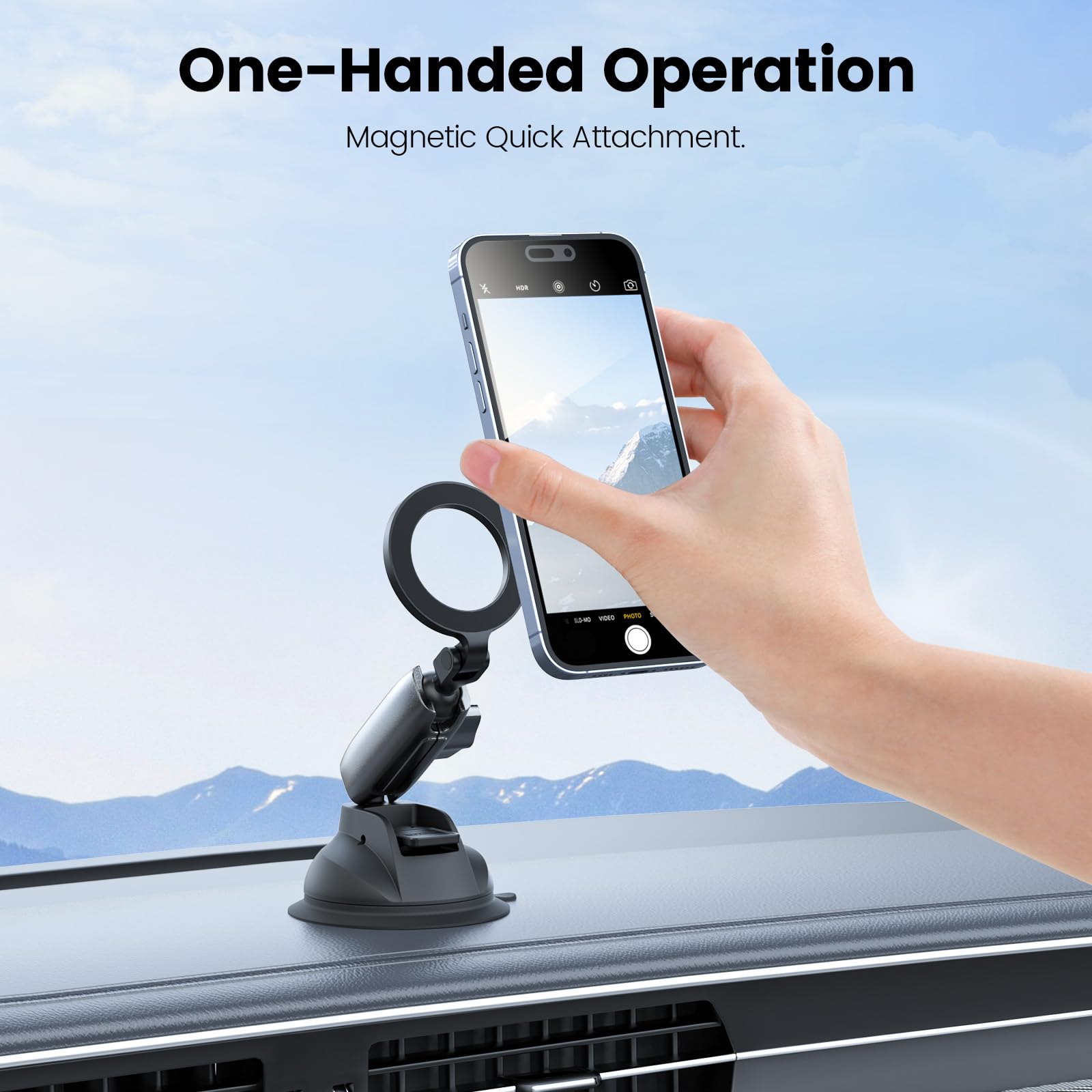 Telesin Telesin° Magnetic Aluminum Suction Cup Car Phone Holder For Video Recording, 360° Adjustment Car Phone Mount Dashboard Phone Holder For Magsafe, Windshield Window Dash Vent Mount For Iphone Android