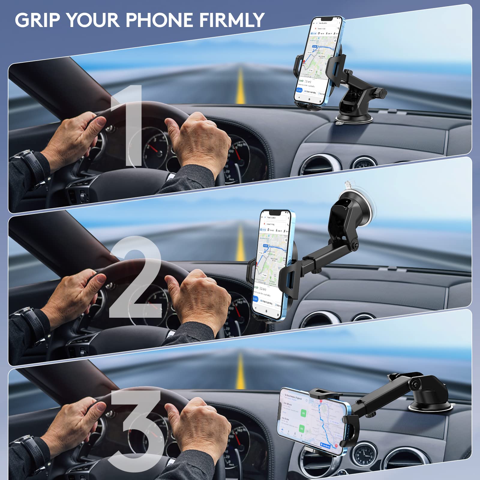 Madeggs Car Phone Holder Mount, [Strong Suction Cup] [Military Grade Durable] For Windshield And Dashboard, Adjustable Long Arm Compatible With Iphone 16 15 14 Pro Max And All Smartphones, Black